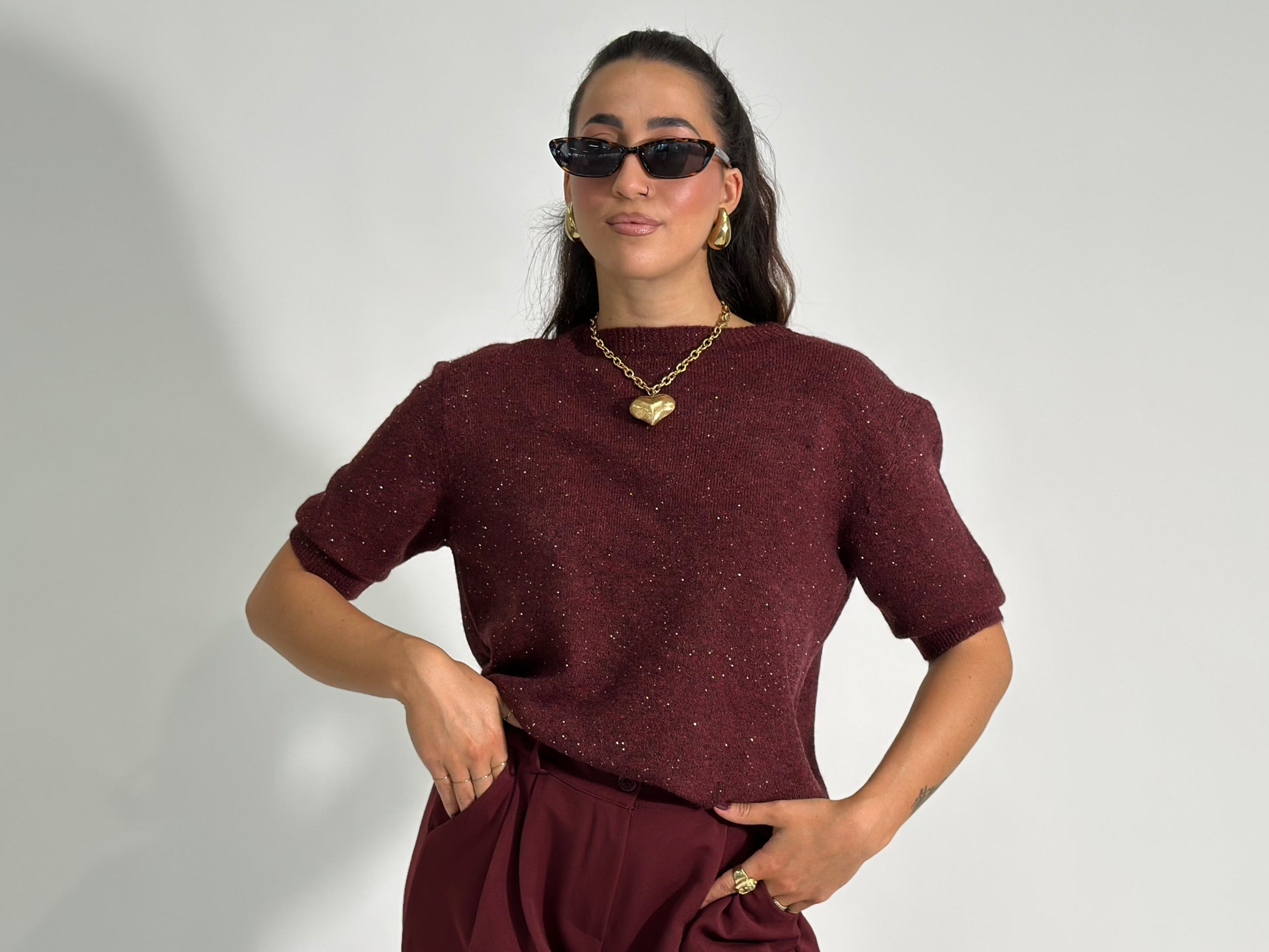 Maglia paillettes 25752 BURGUNDY