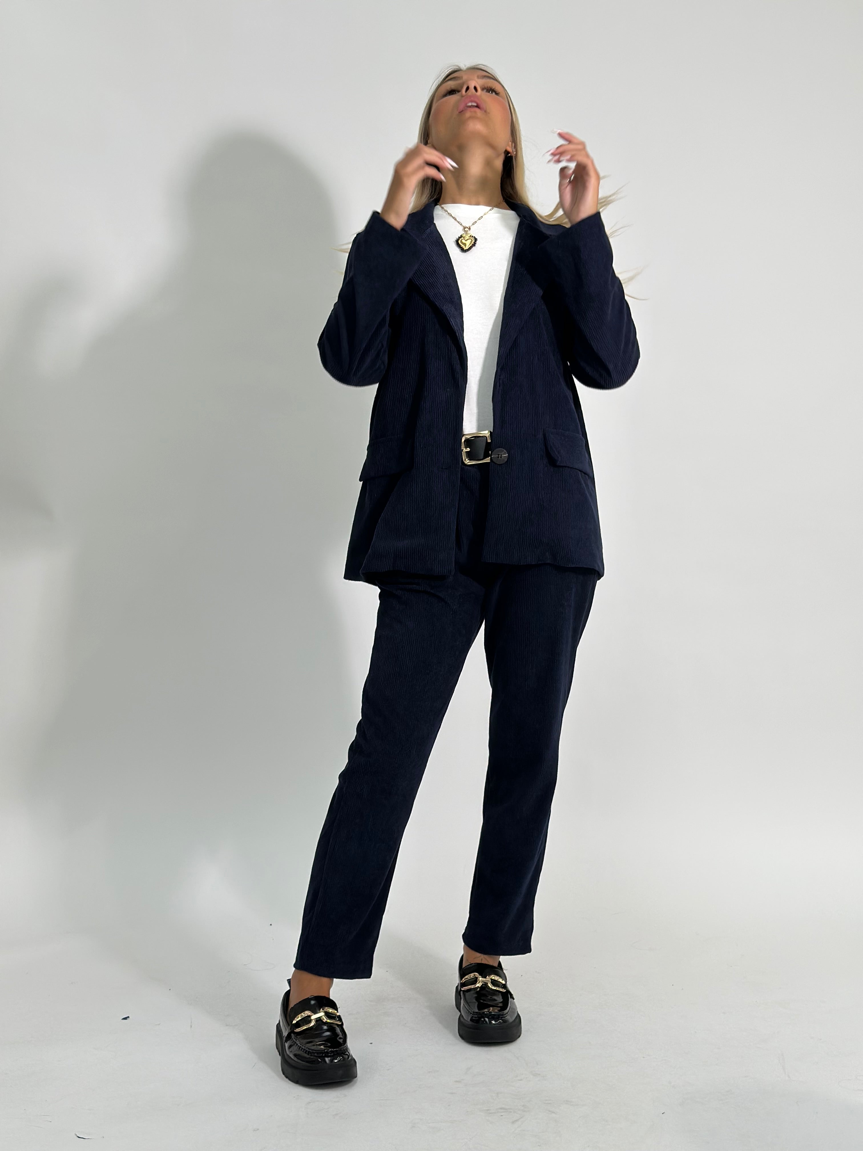 Pantalone velluto cintura 25337BLU