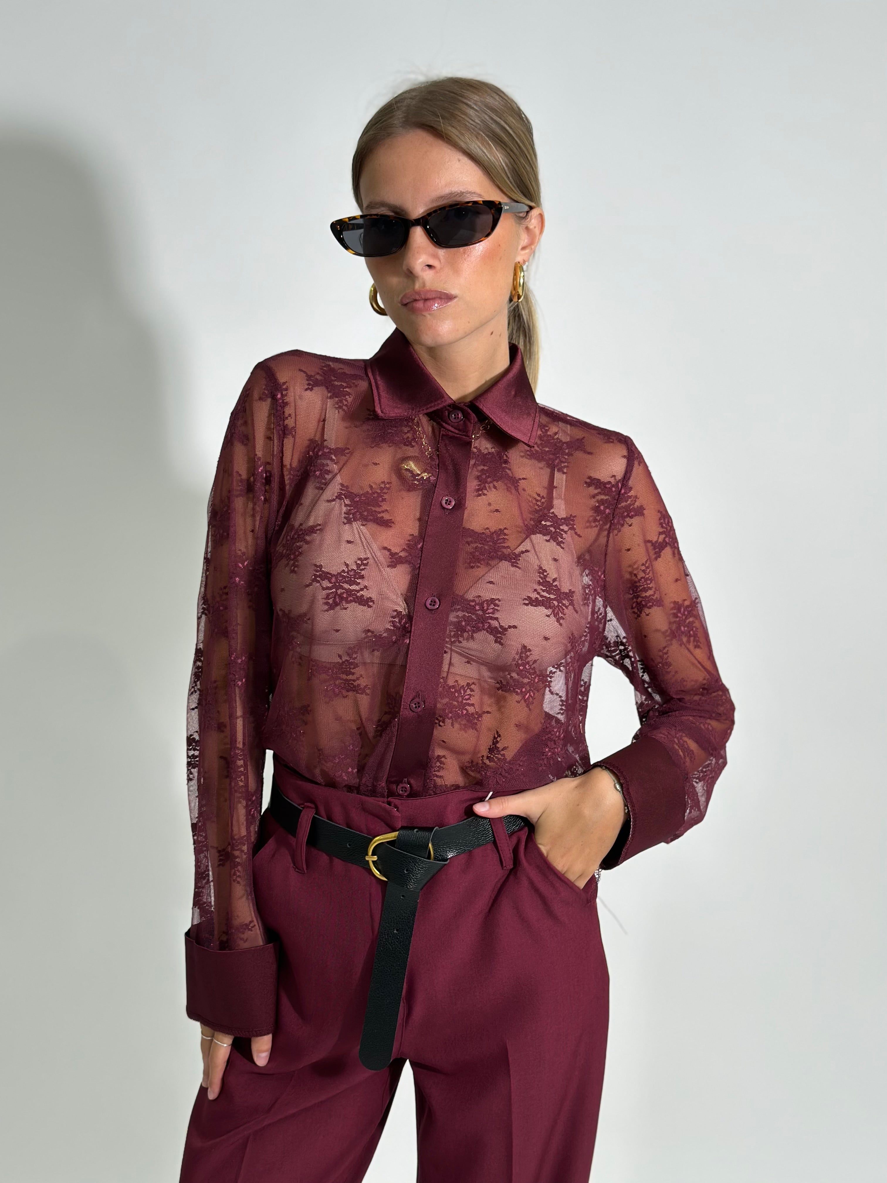 Camicia pizzo L3160 BORDO'