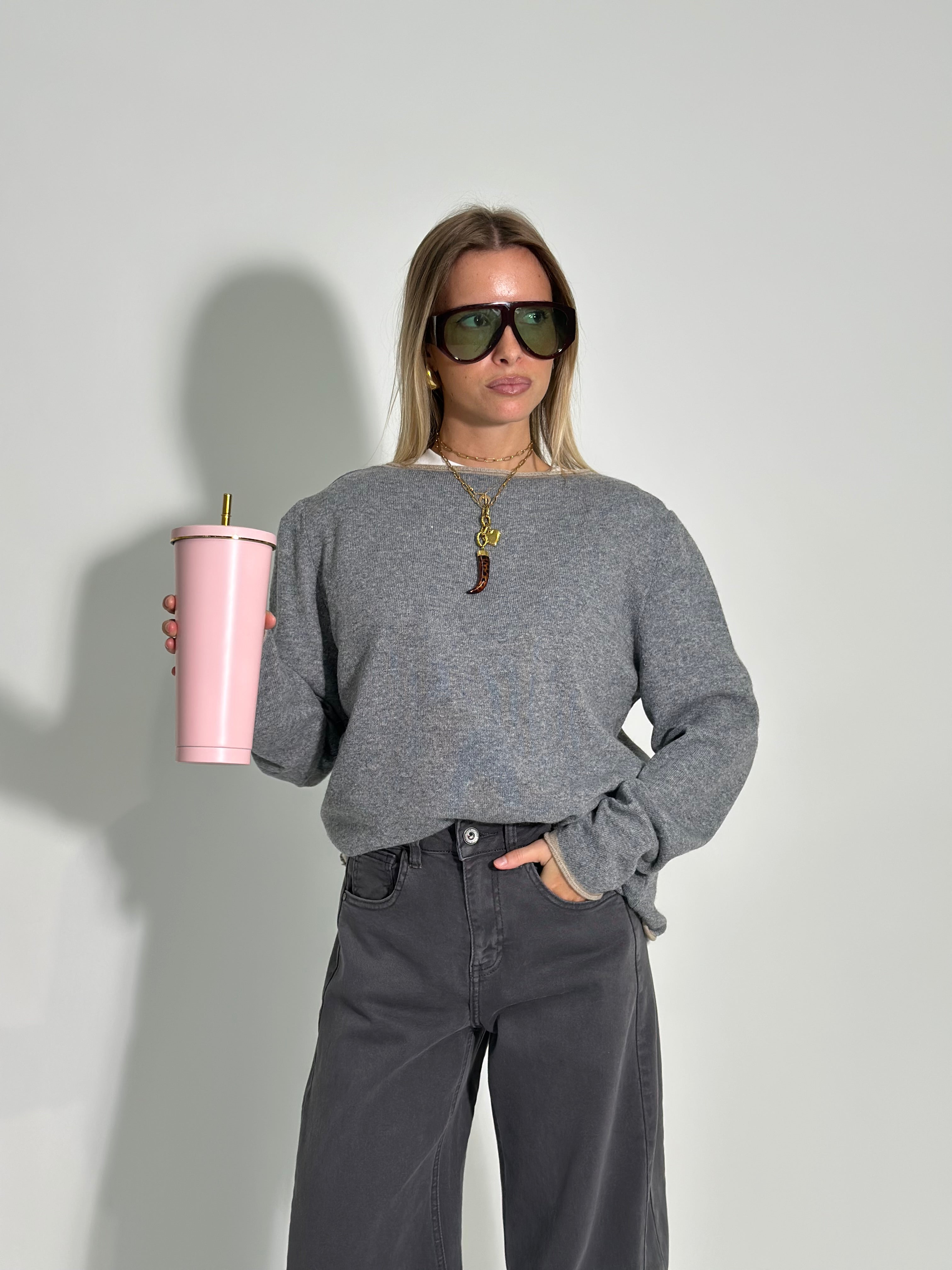 Maglia cashmere blend Bicolore 6635 G. SCURO