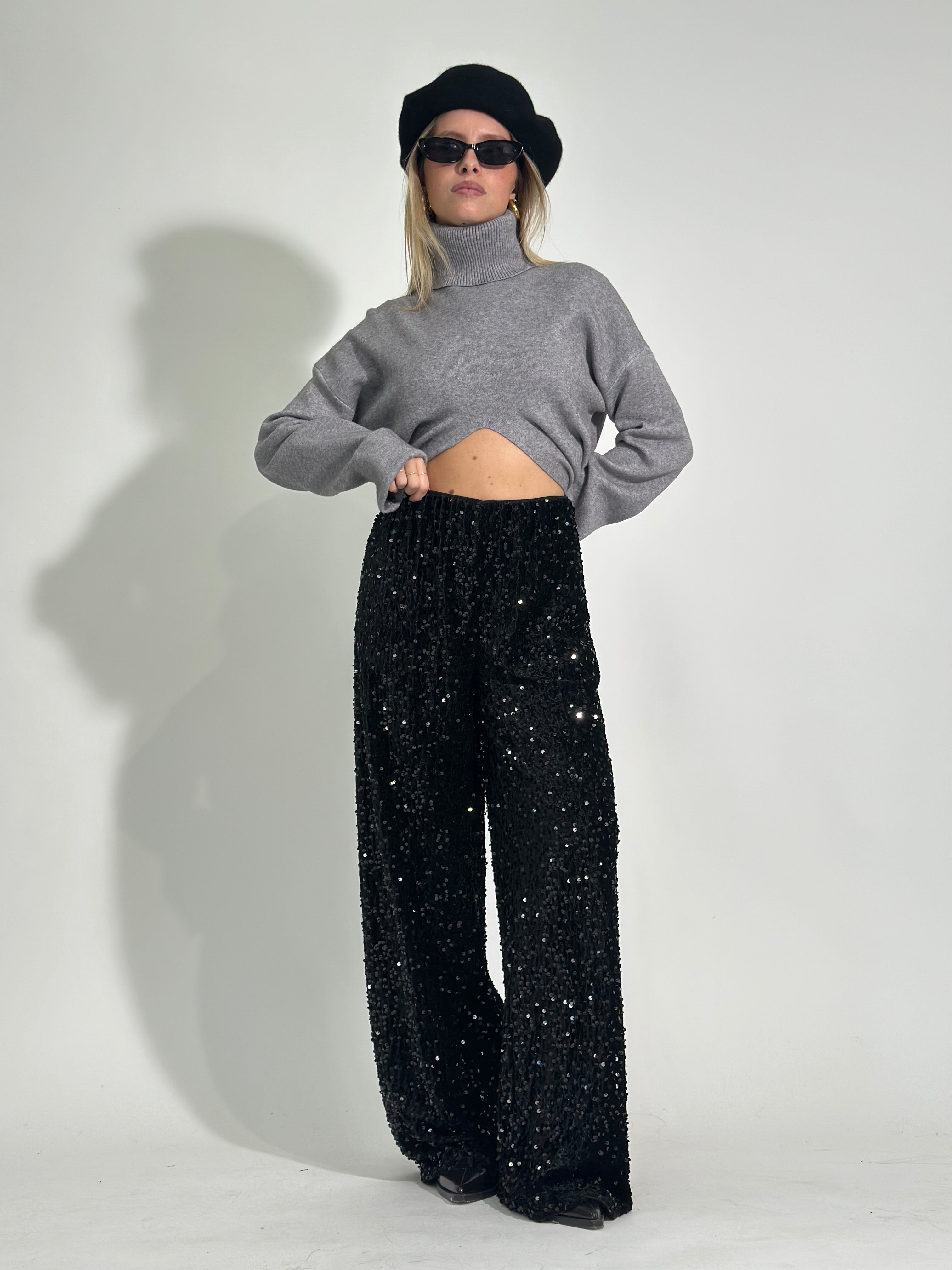 Pantalone paillettes 27833 NERO