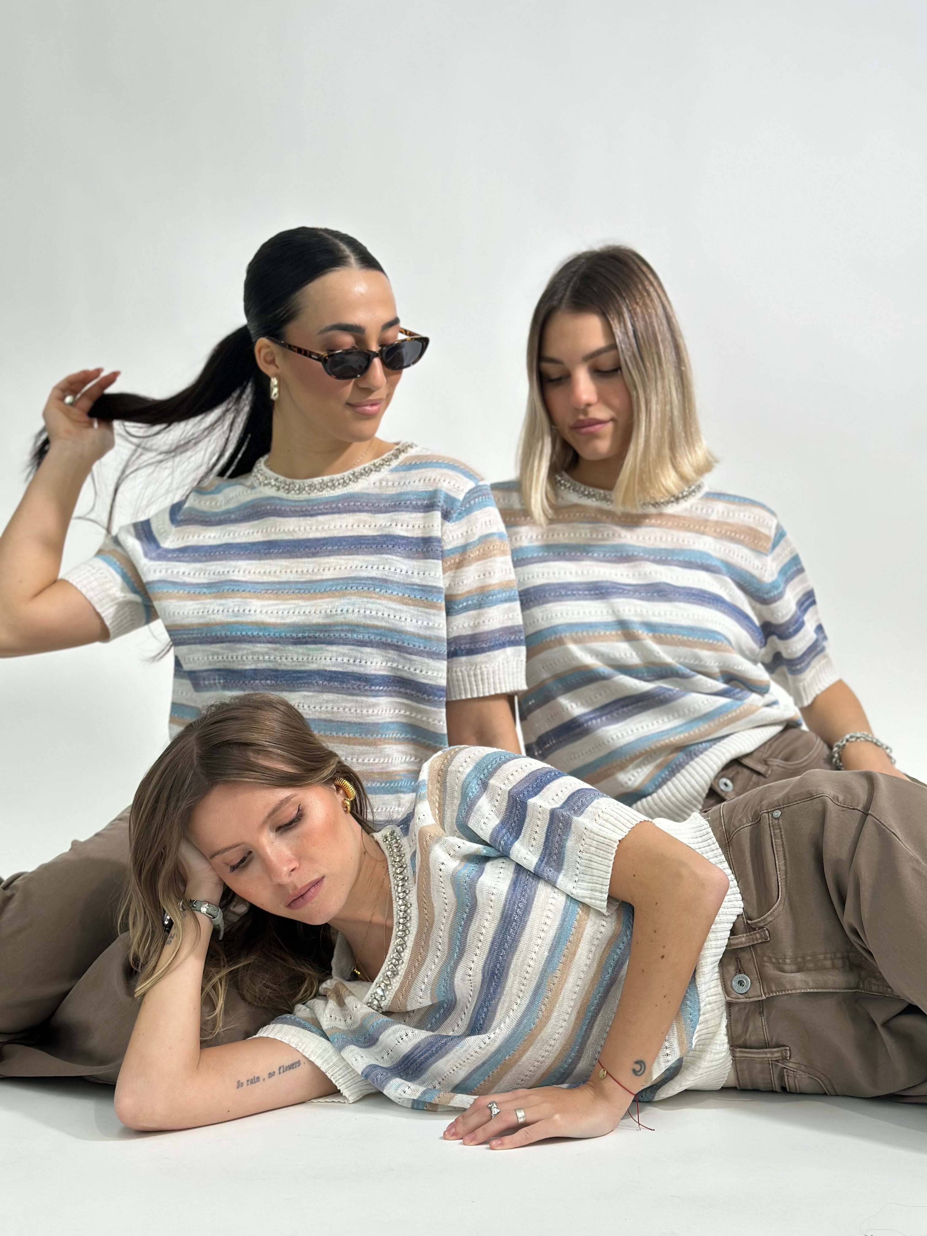 Maglia riga strass E5199