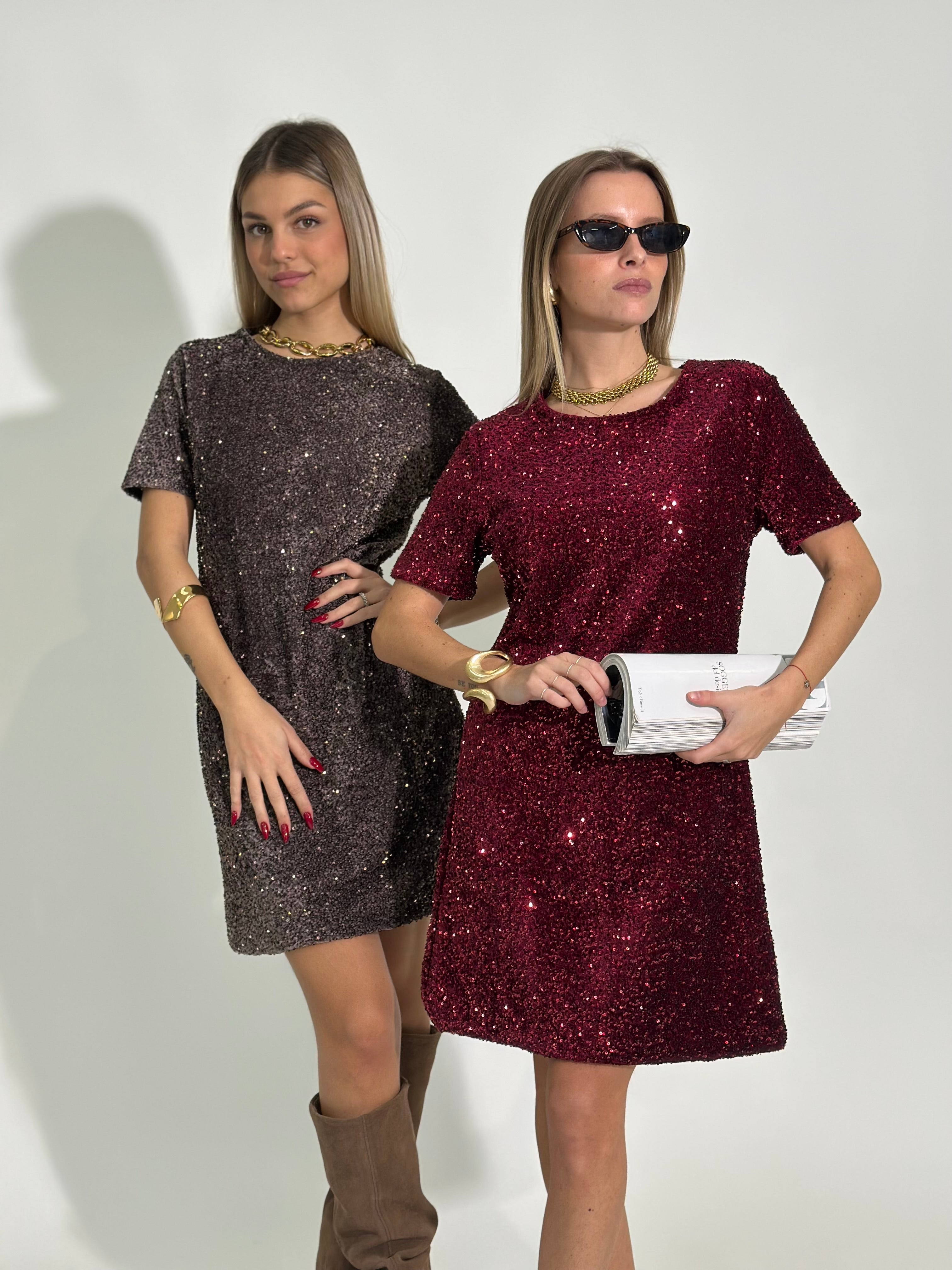 Abito paillettes 75524 BURGUNDY