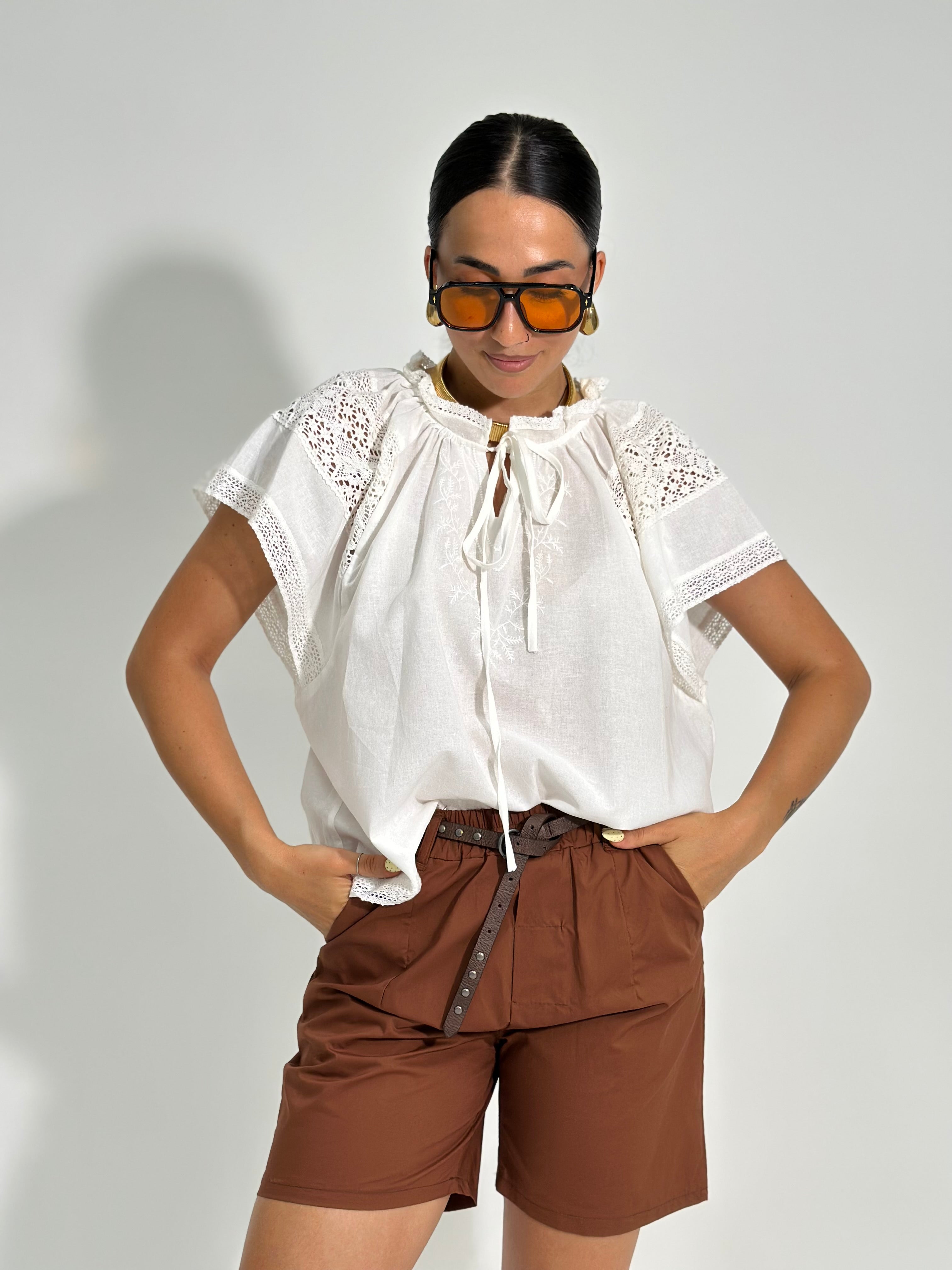 Camicia lino + pizzo K859