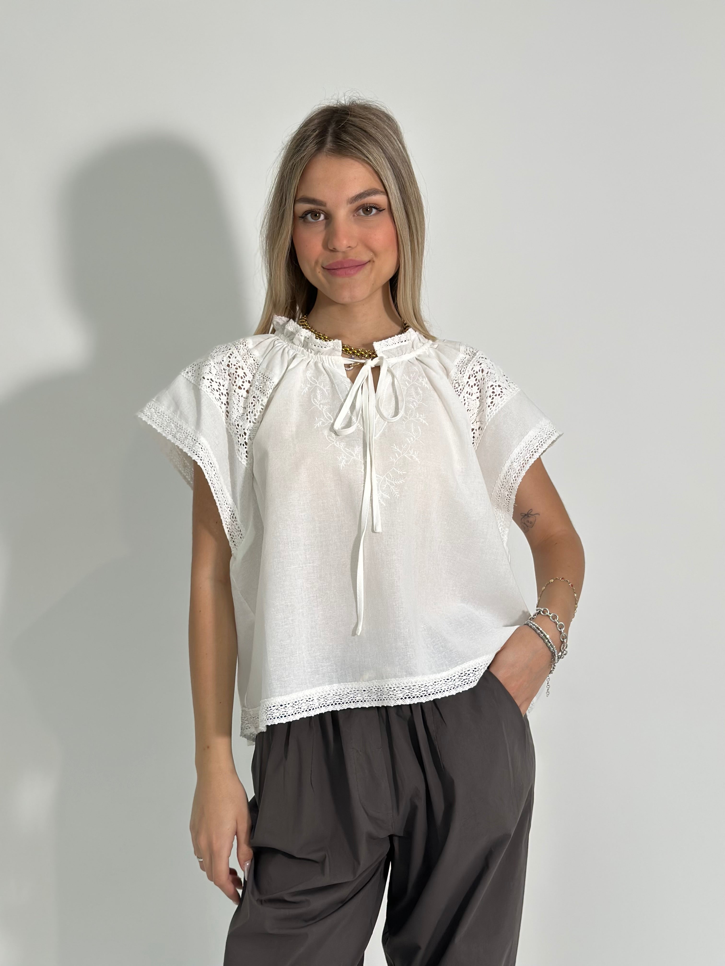 Camicia lino + pizzo K859