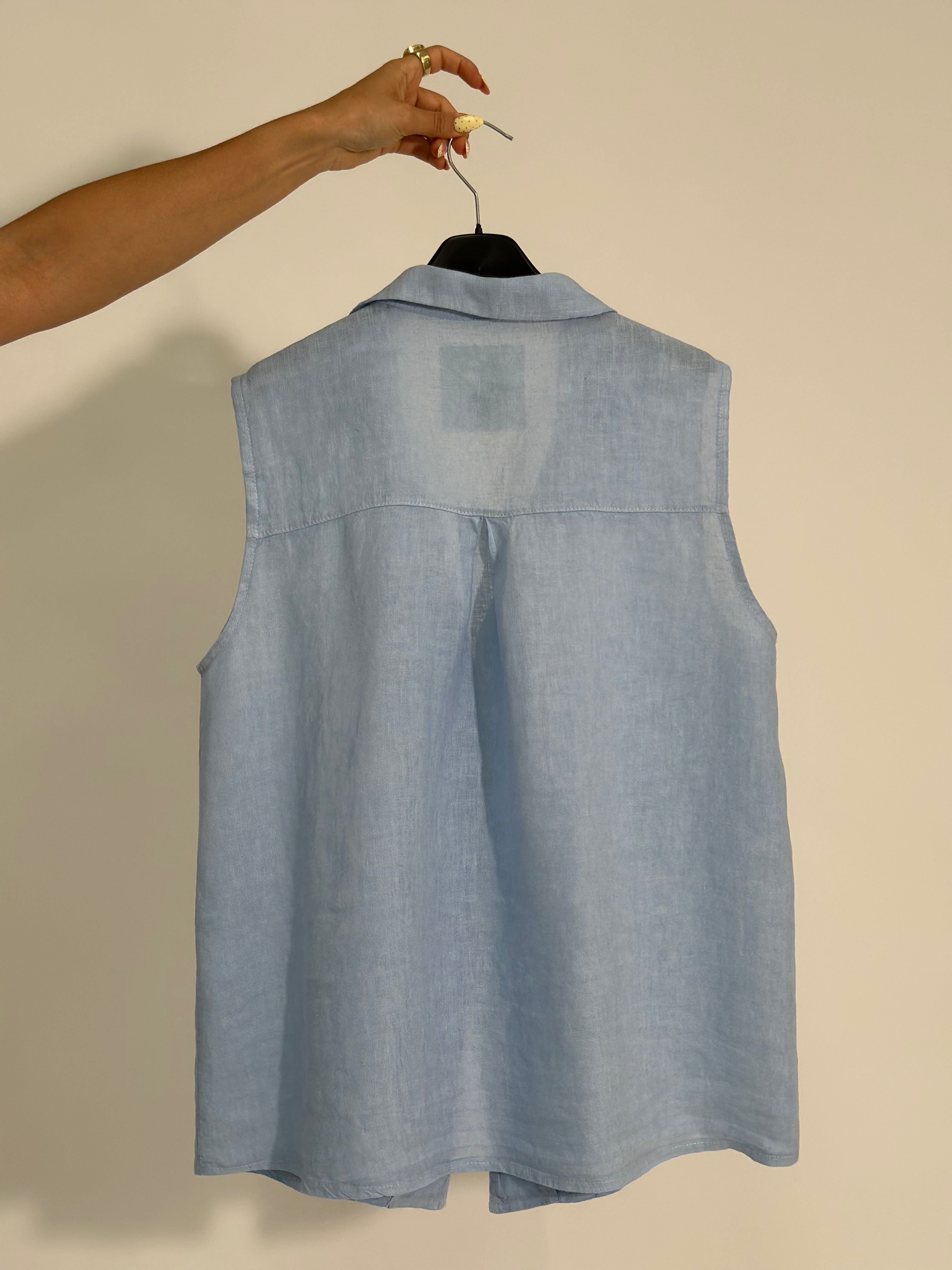 Camicia lino smanicata 5611 AZZURRO
