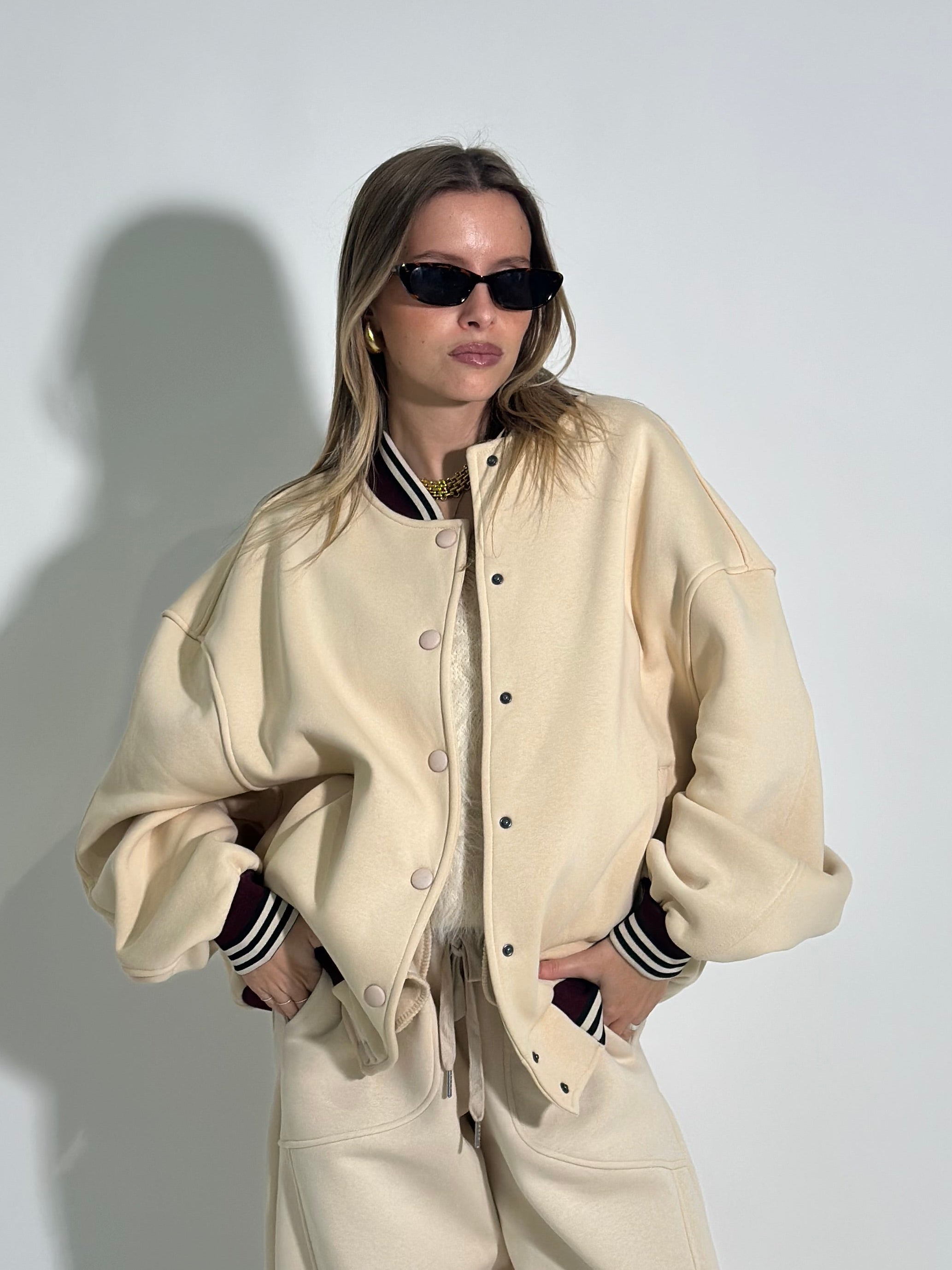 Giacca bomber felpata 3843 PANNA