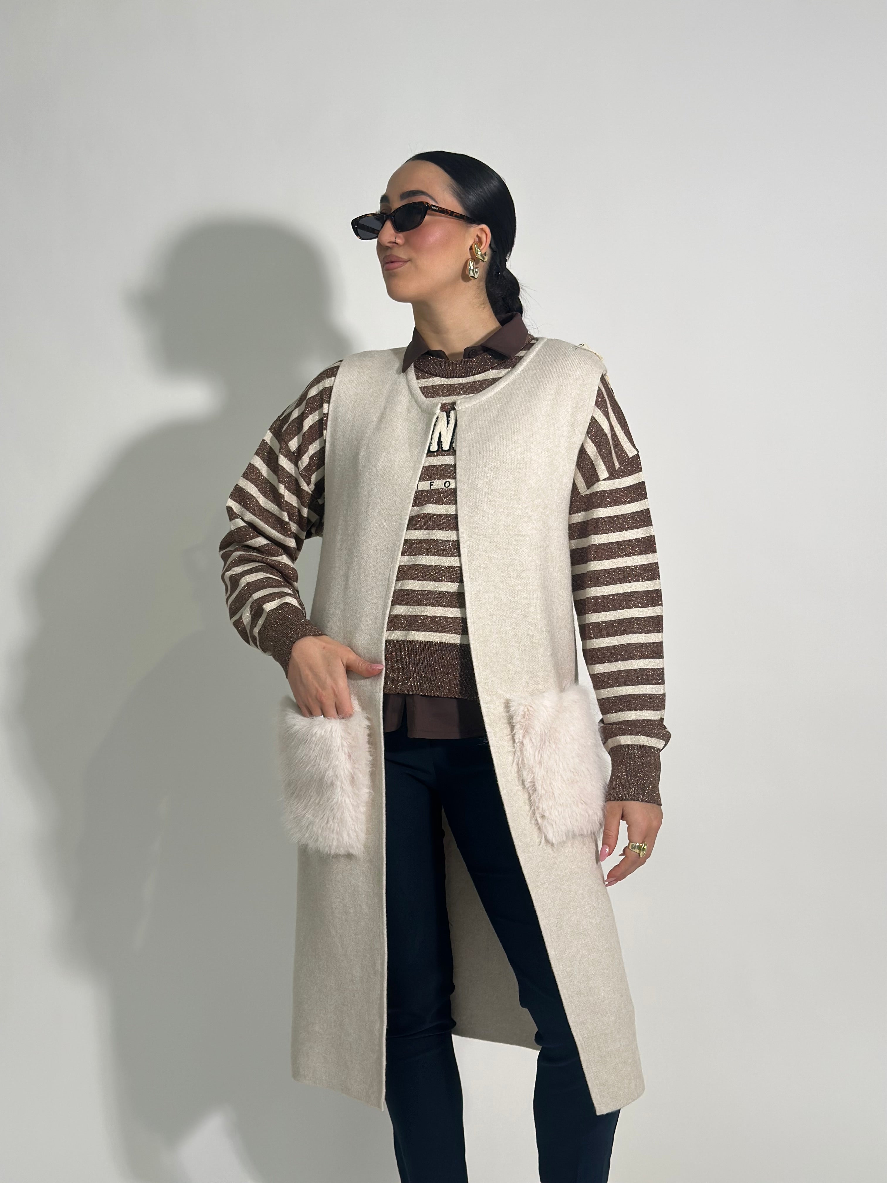 Maglia gilet maxi fluffy C689