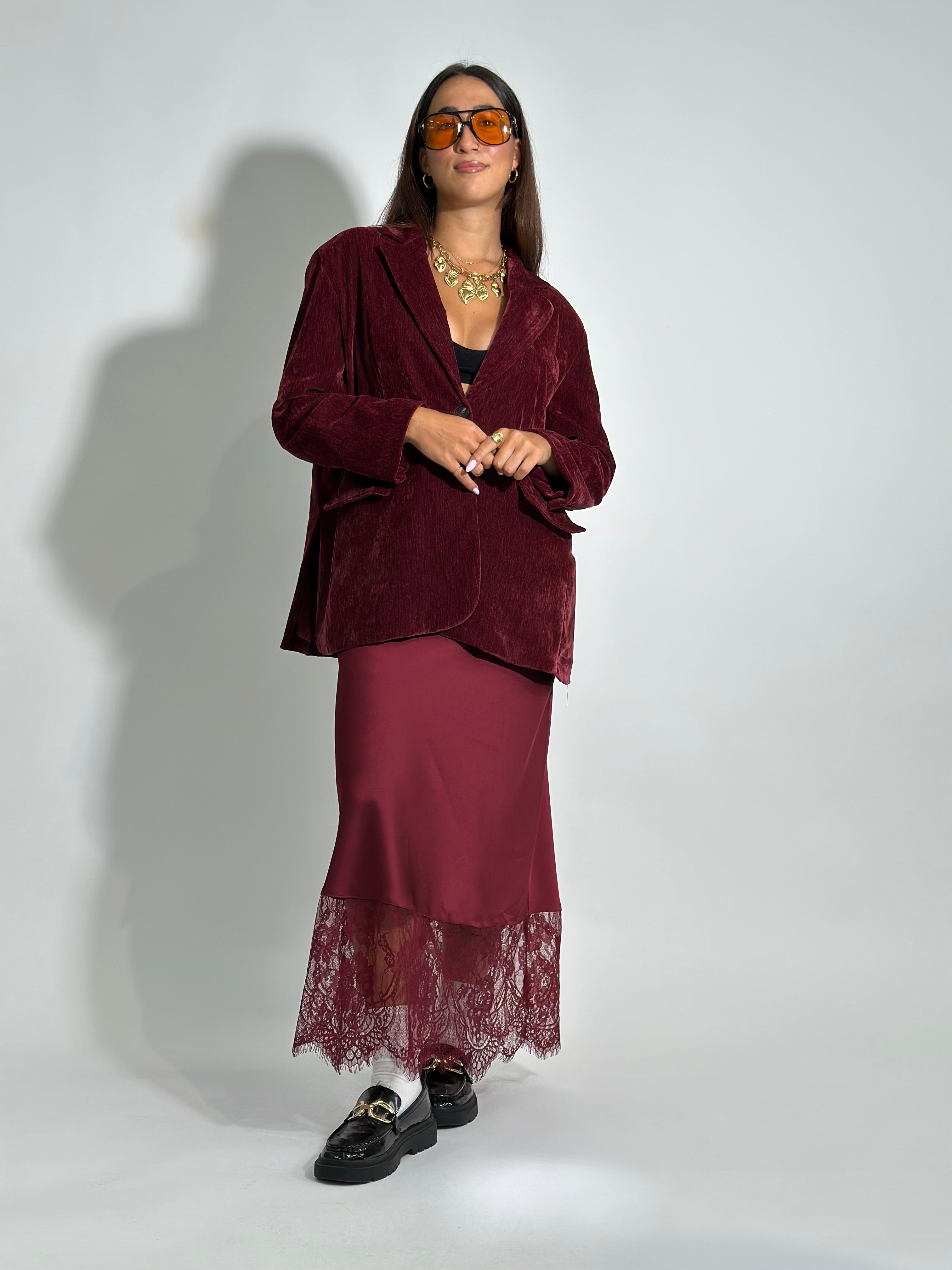 Gonna satin pizzo 4169 BORDO'