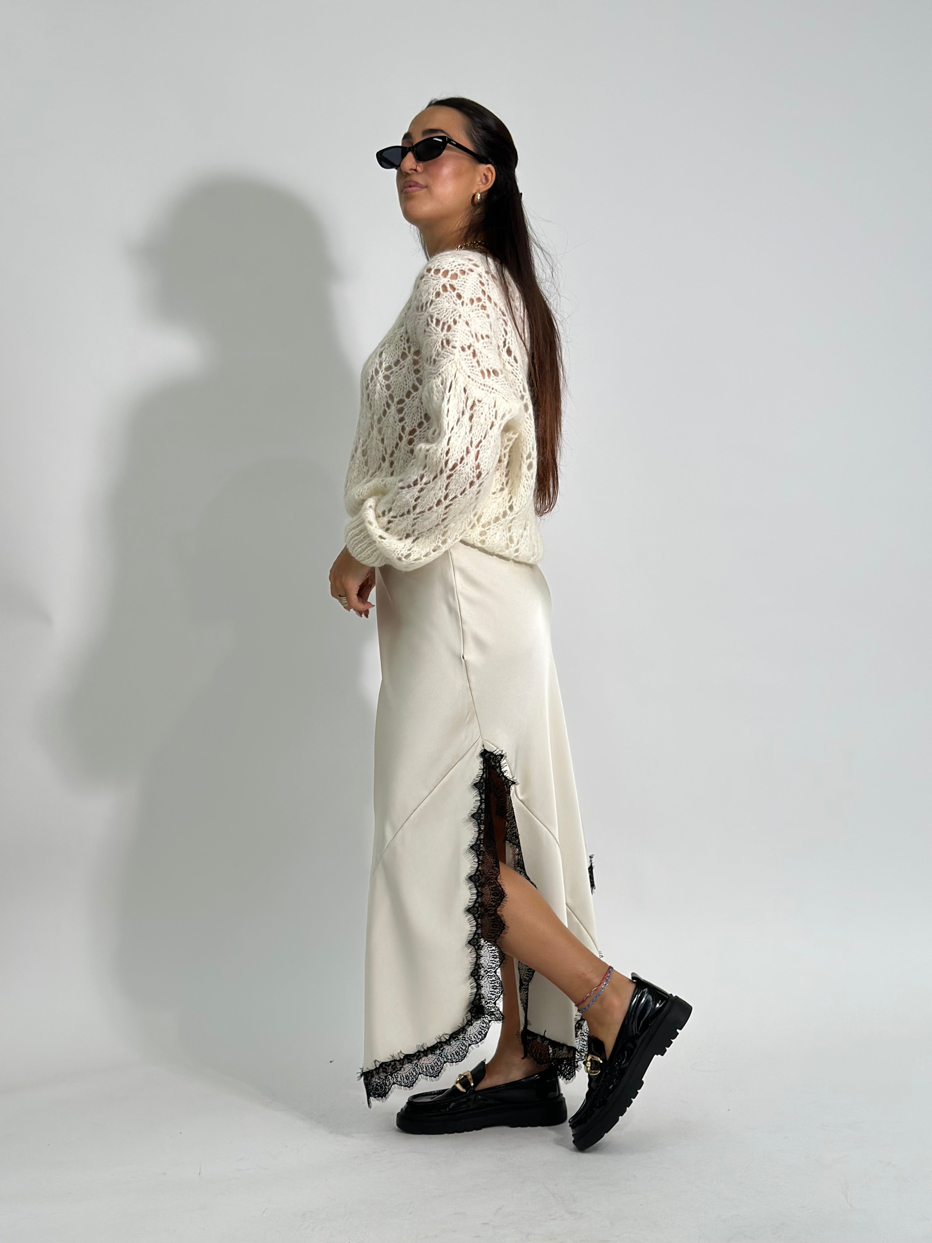 Gonna satin pizzo 19650 PANNA