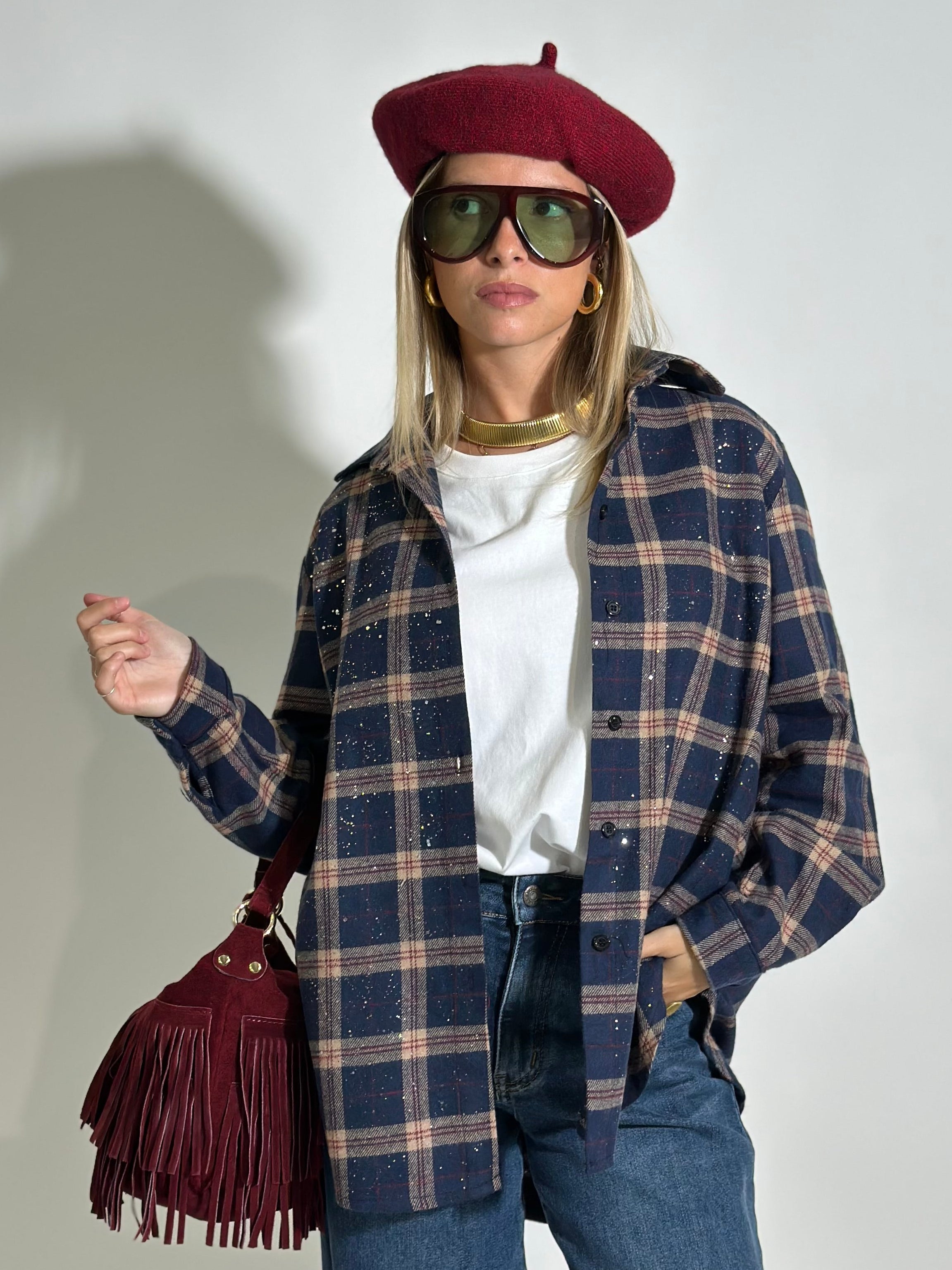 Camicia quadri strass A35