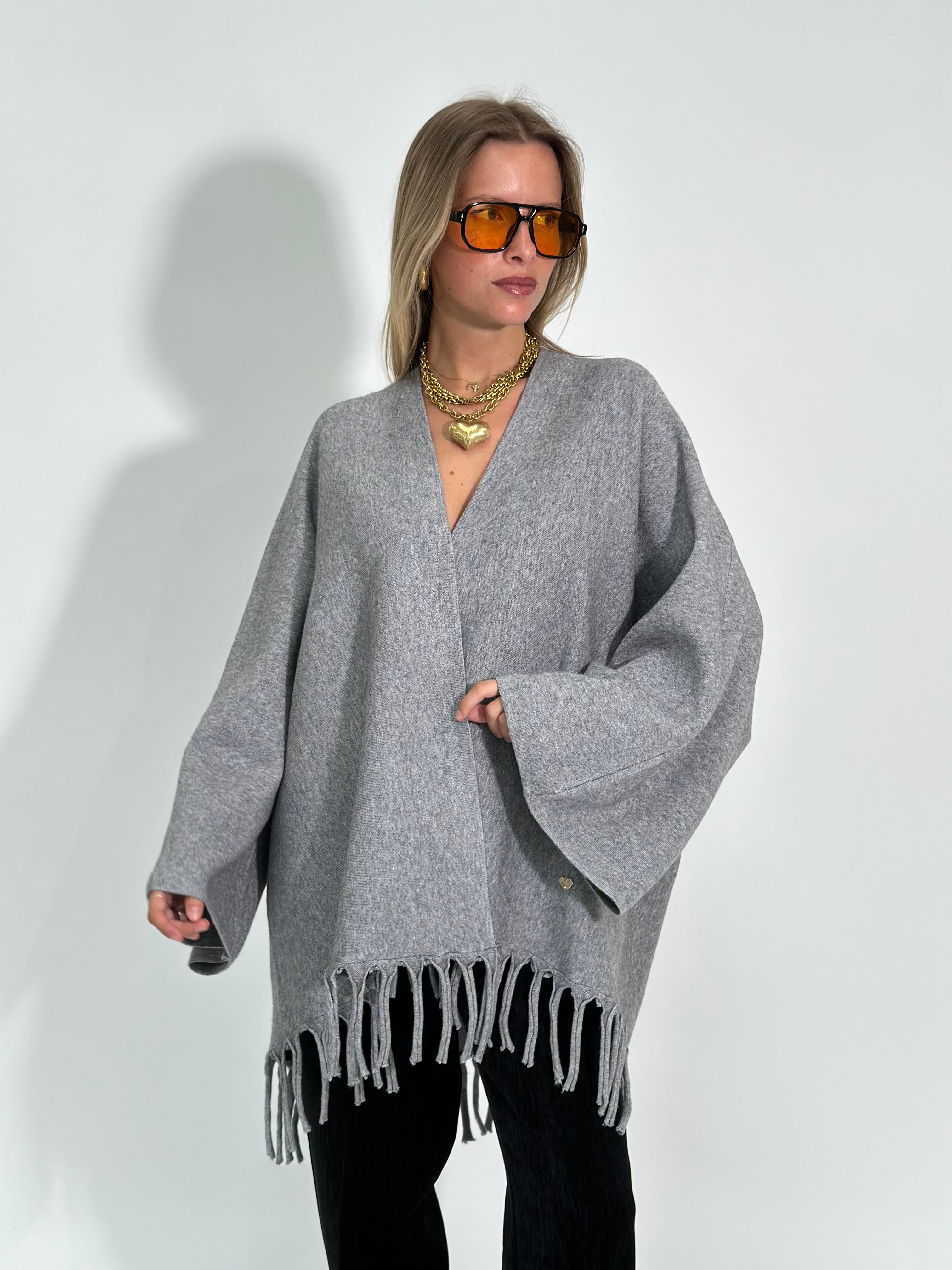 Cardigan frange 28109 GRIGIO