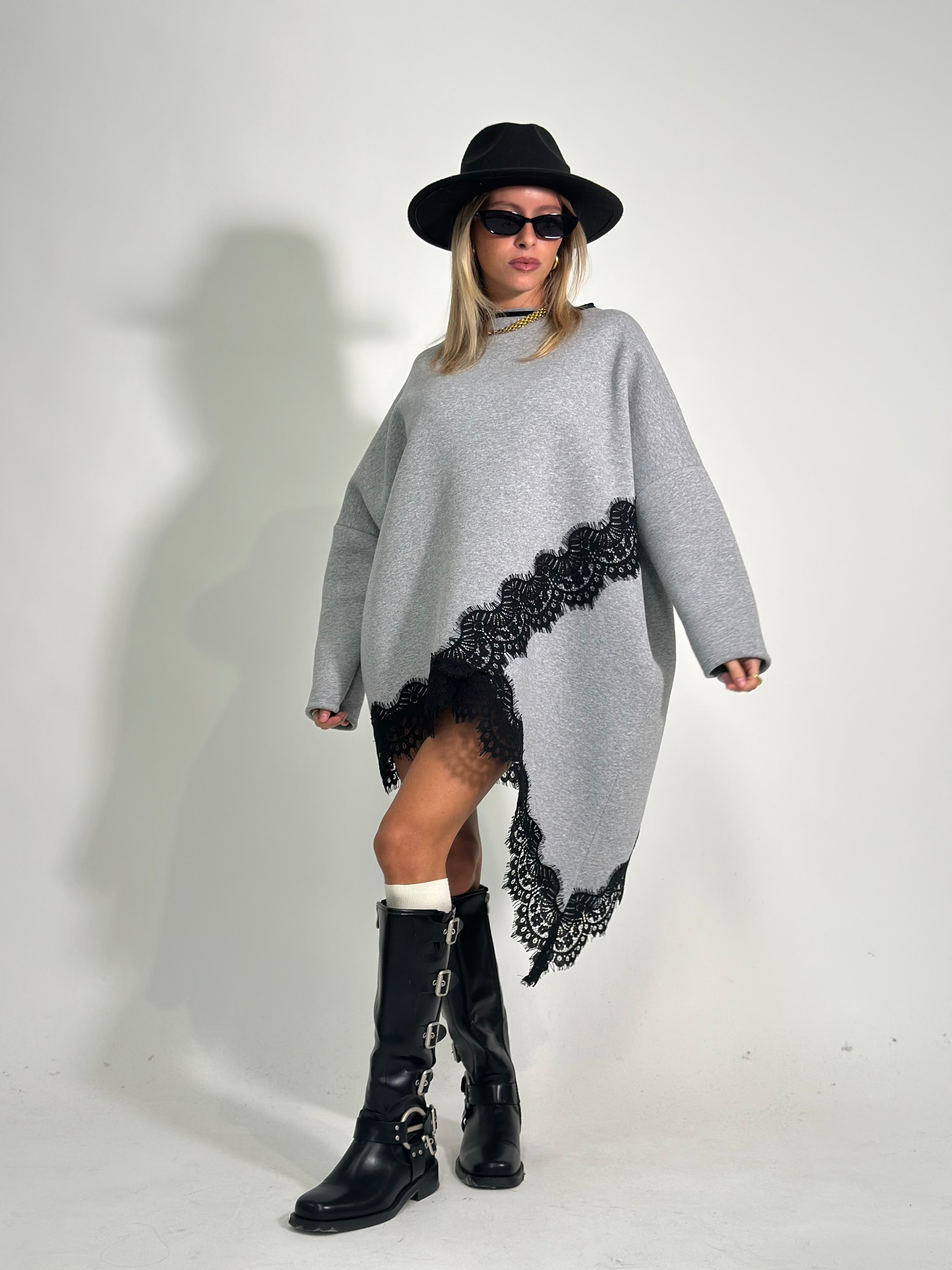 Felpa asimmetrica pizzo 80292