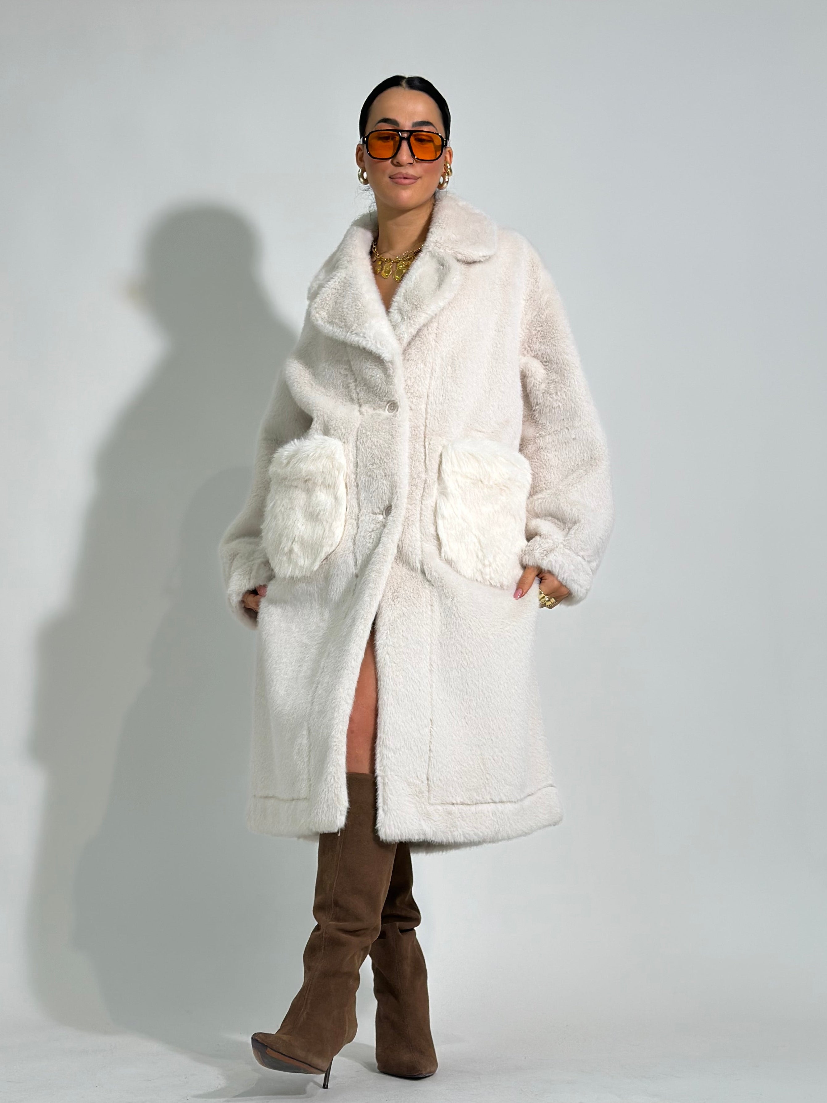 Cappotto double pelliccia TR8556 BIANCO