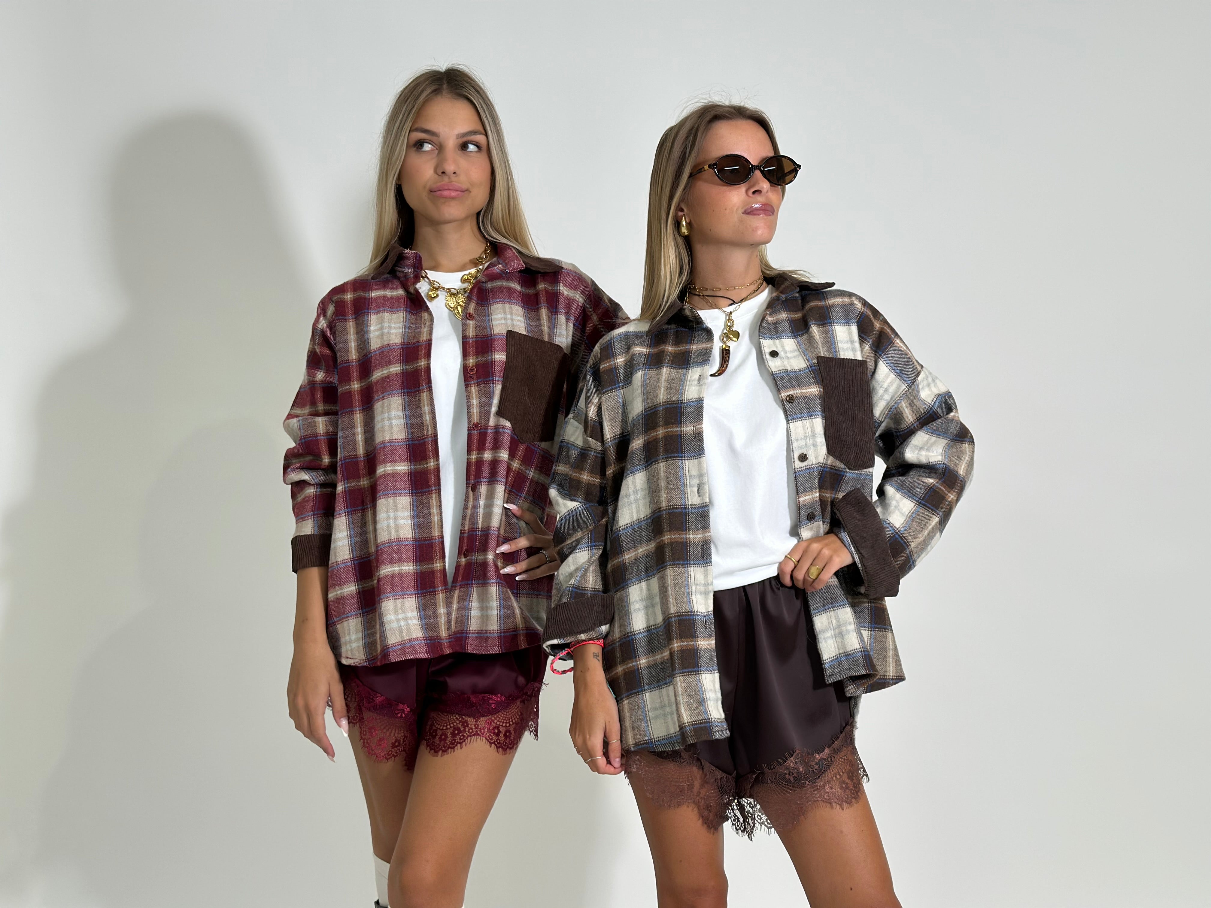Camicia check velluto 25683 BURGUNDY