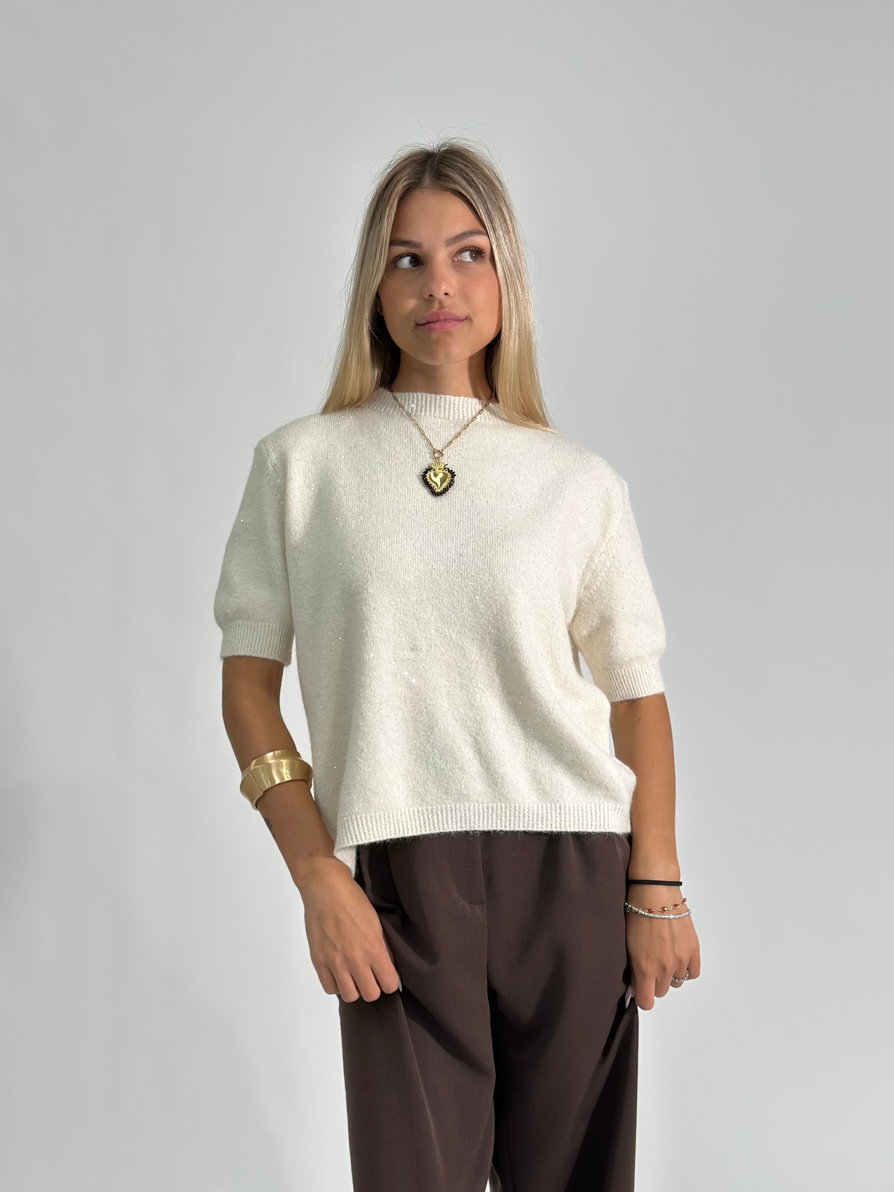 Maglia paillettes 25752 PANNA