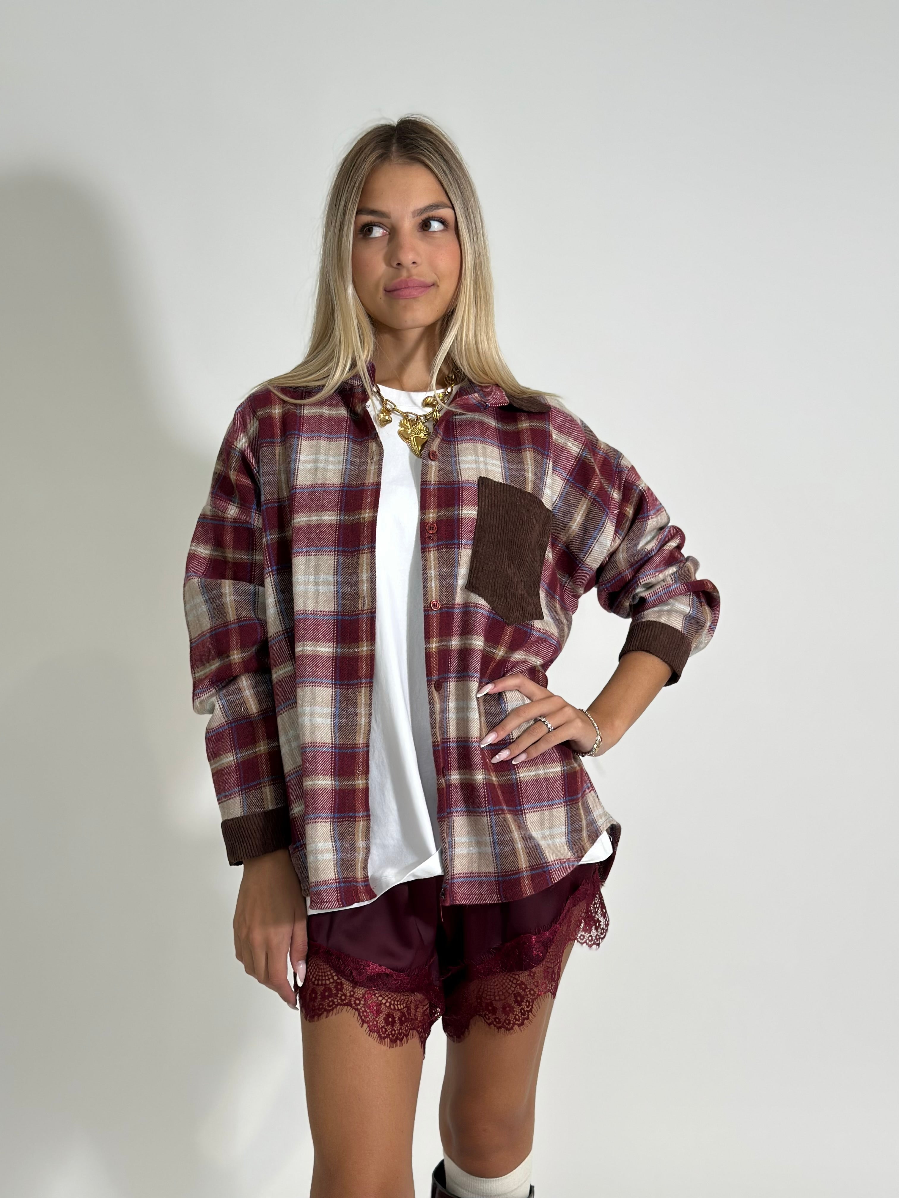 Camicia check velluto 25683 BURGUNDY