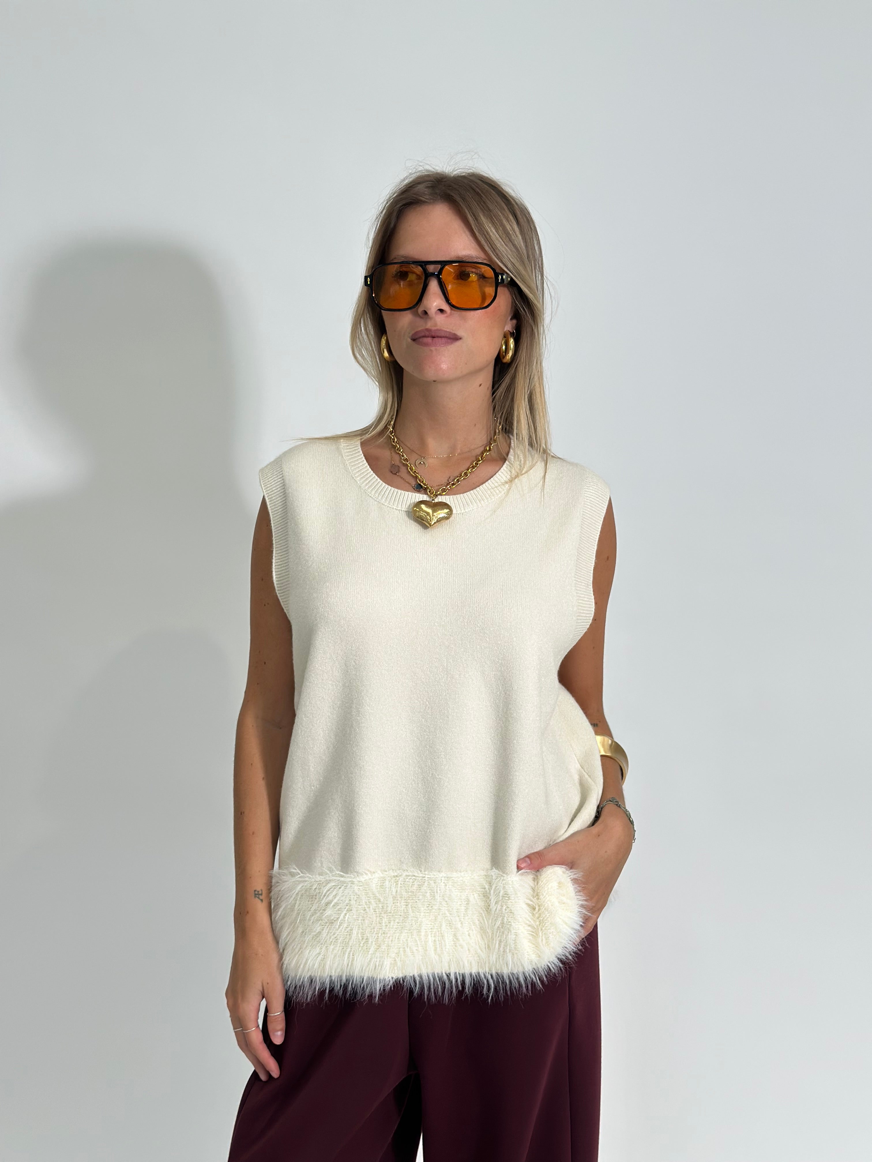 Maglia smanicata J28116 PANNA