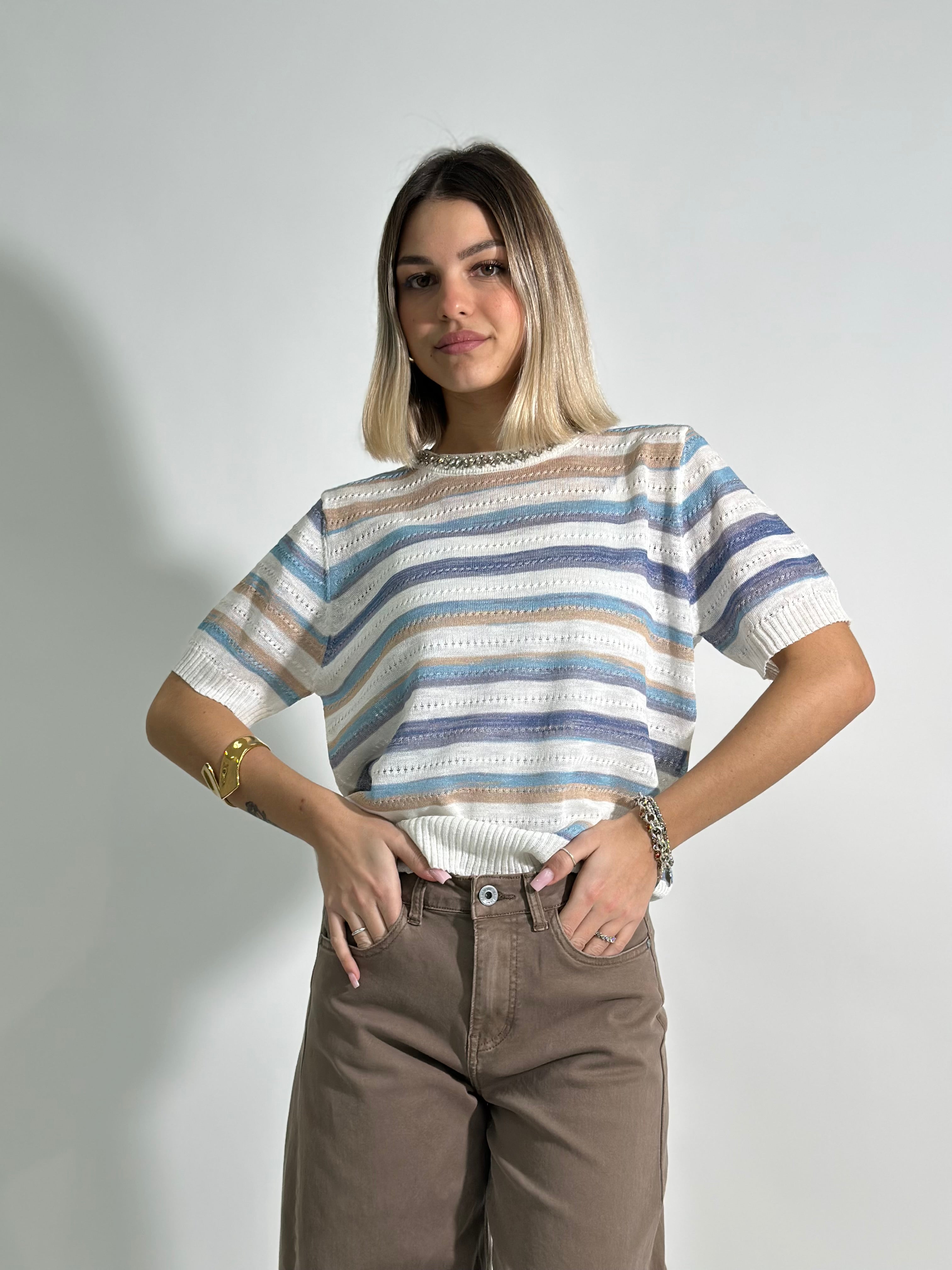 Maglia riga strass E5199