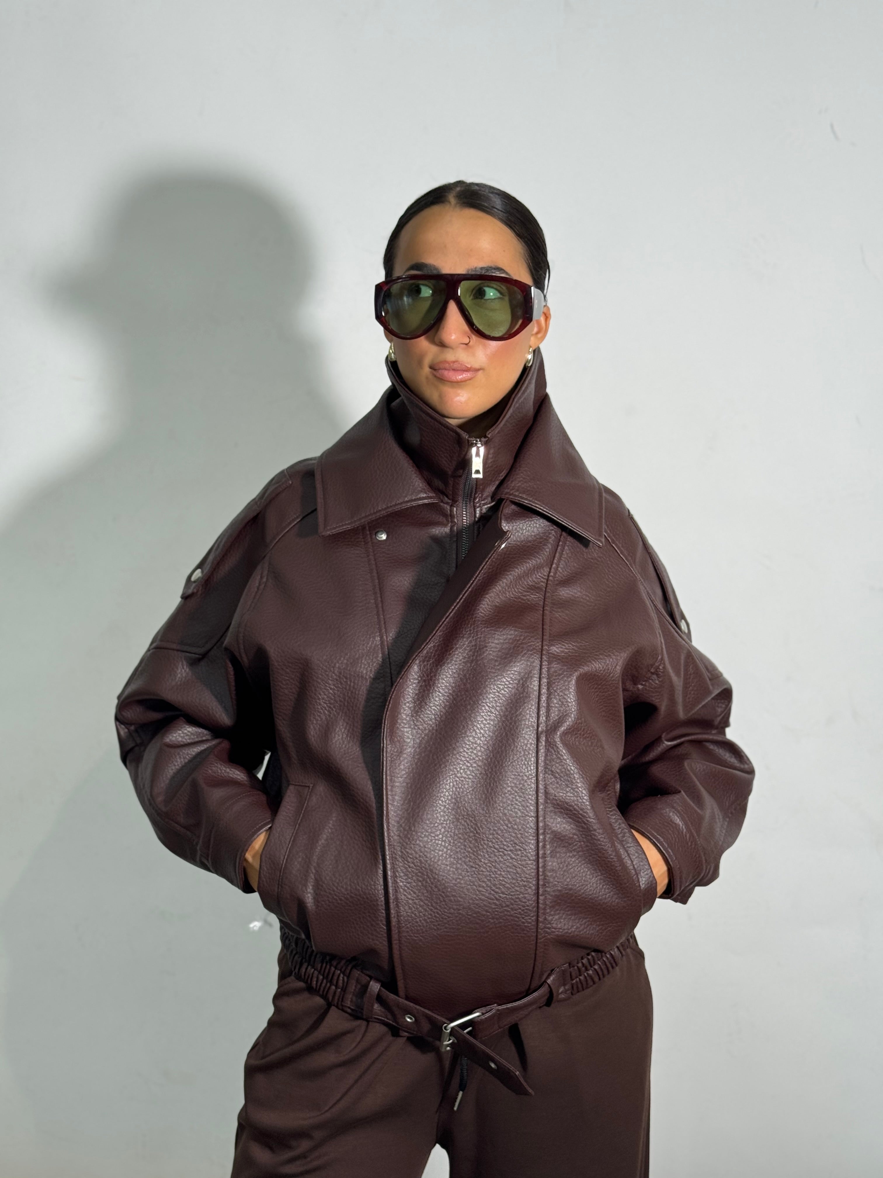 Giacca ecopelle over 8817 CIOCCOLATO
