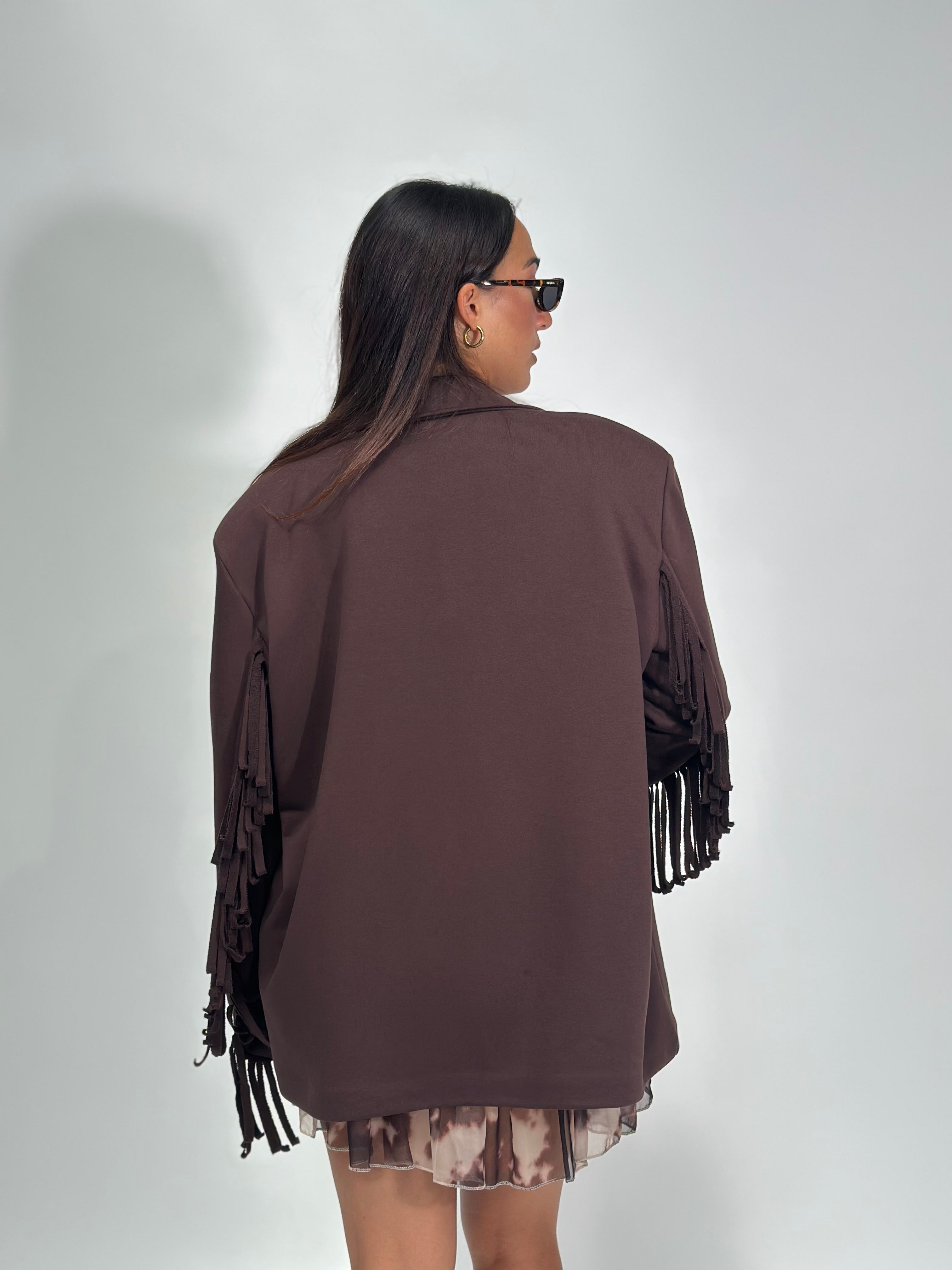 Giacca frange 02841 MARRONE