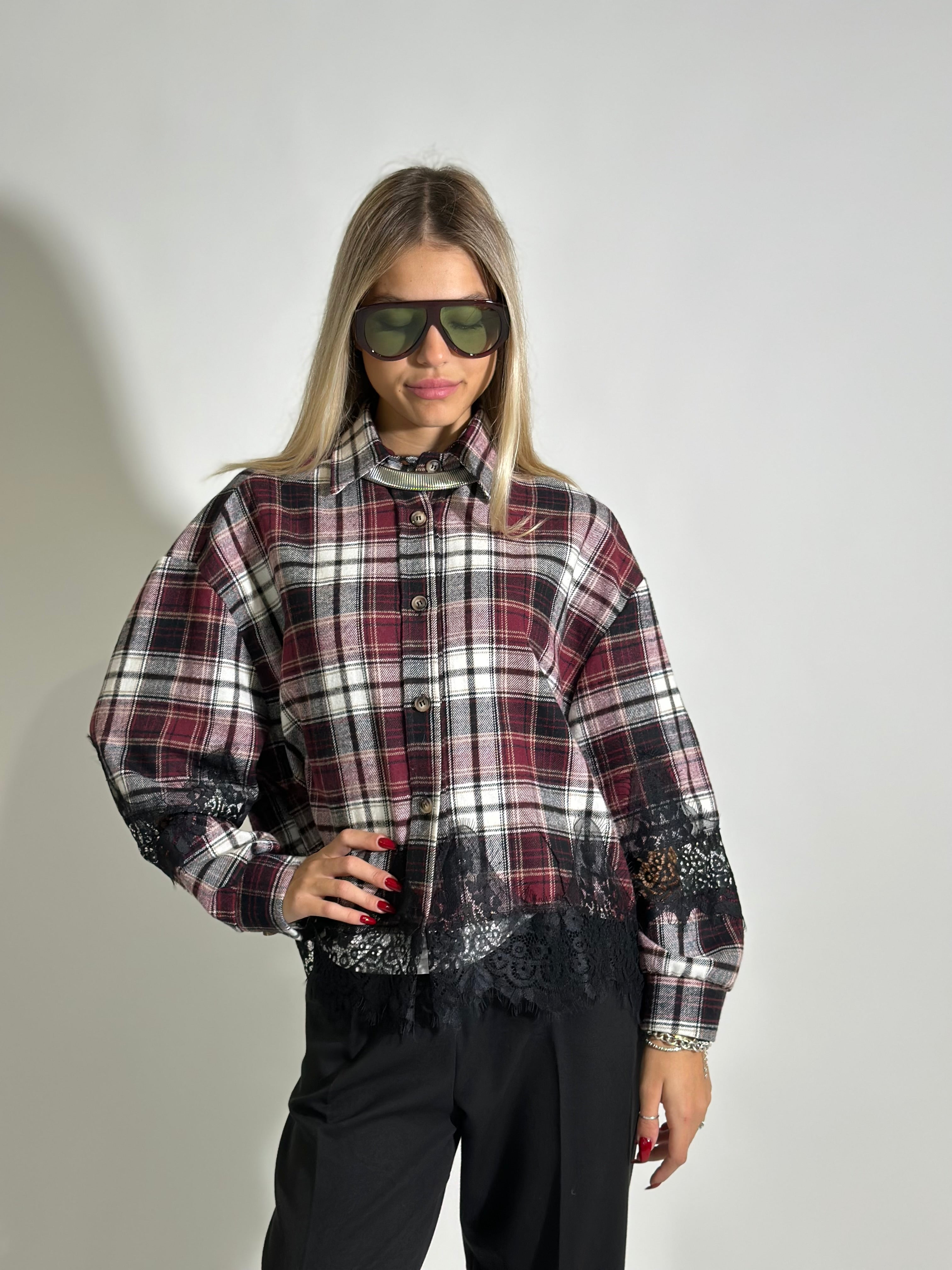 Camicia quadri pizzo 80260 BURGUNDY