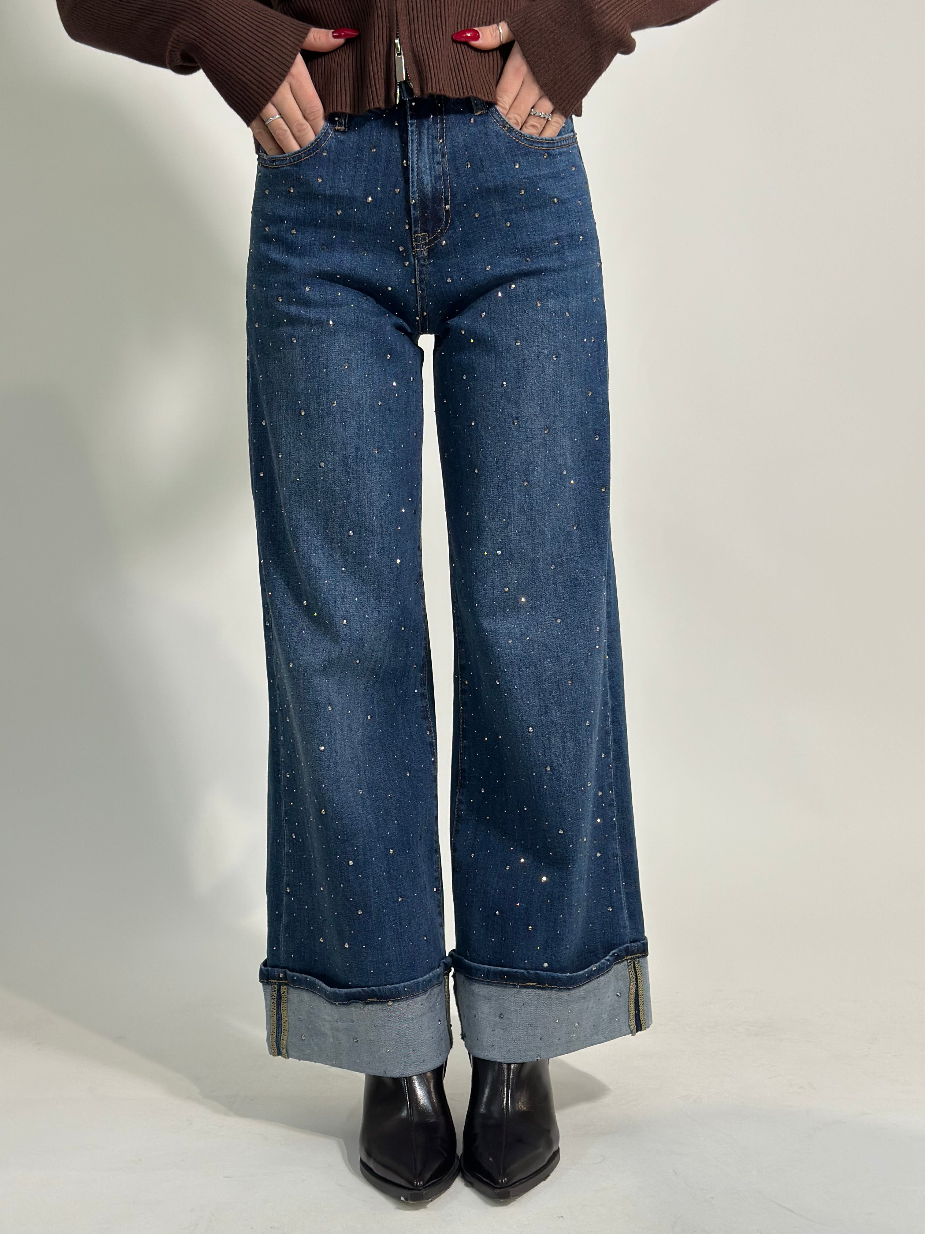 Jeans strass risvolto 8142