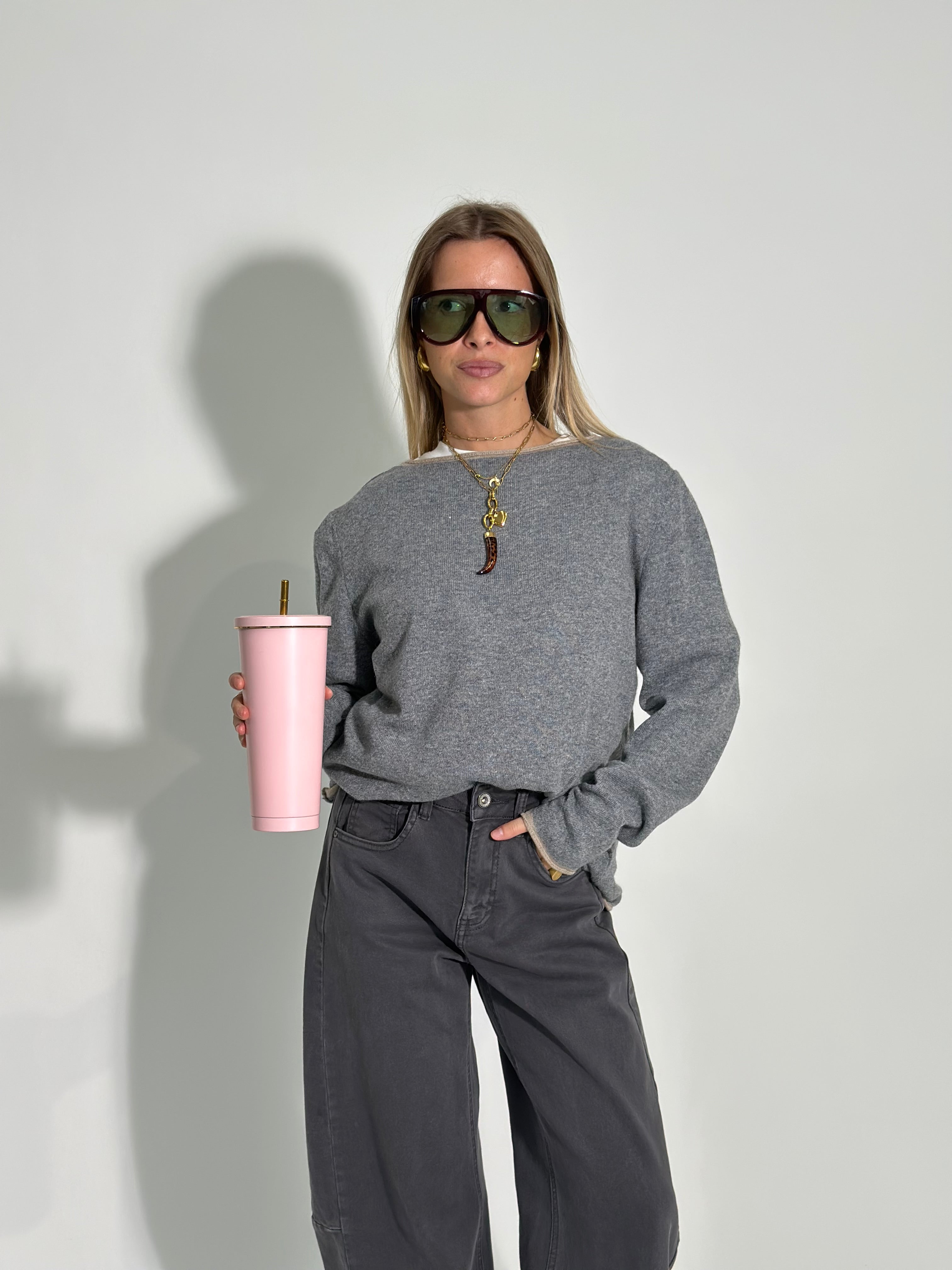 Maglia cashmere blend Bicolore 6635 G. SCURO