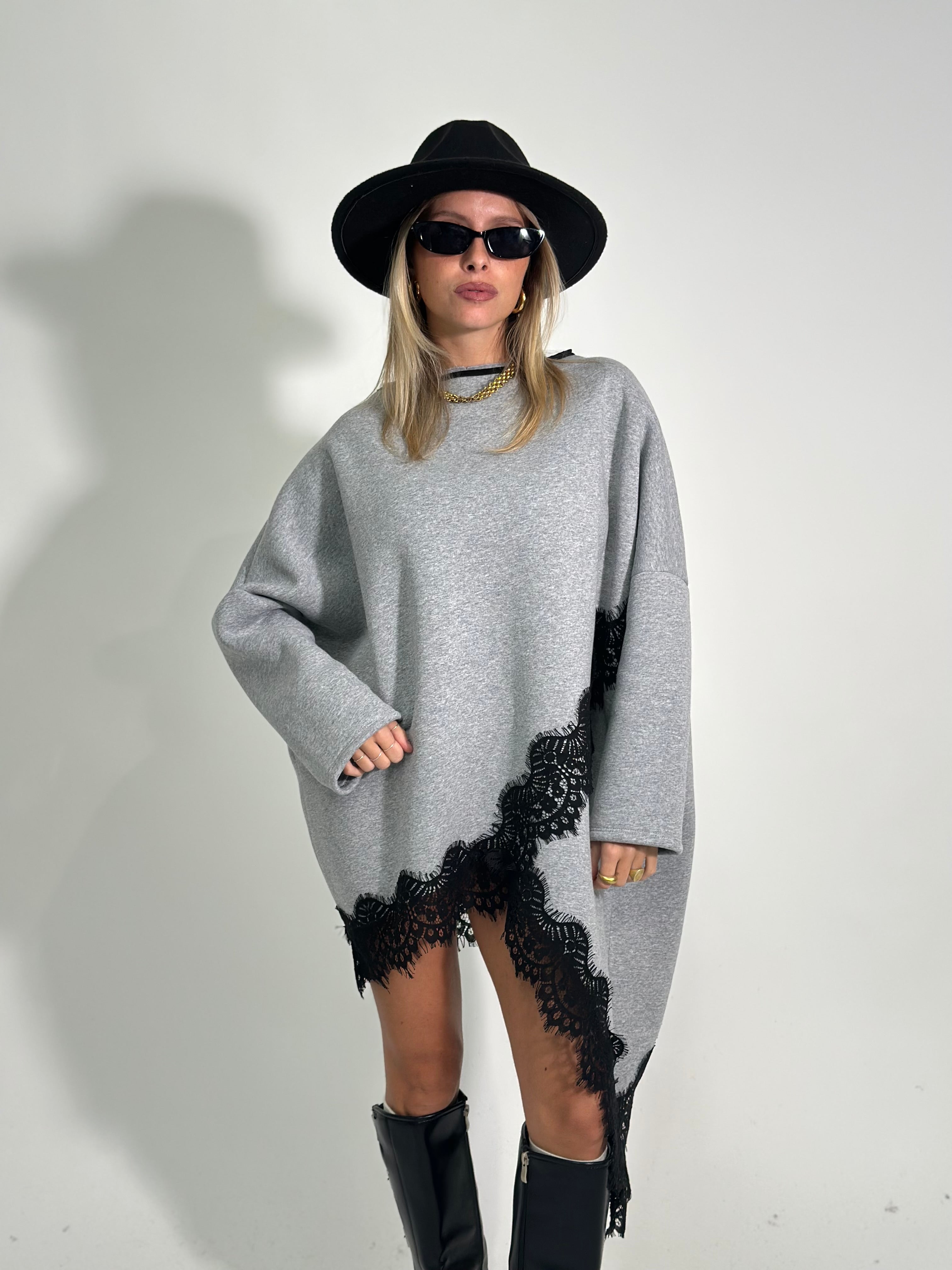 Felpa asimmetrica pizzo 80292
