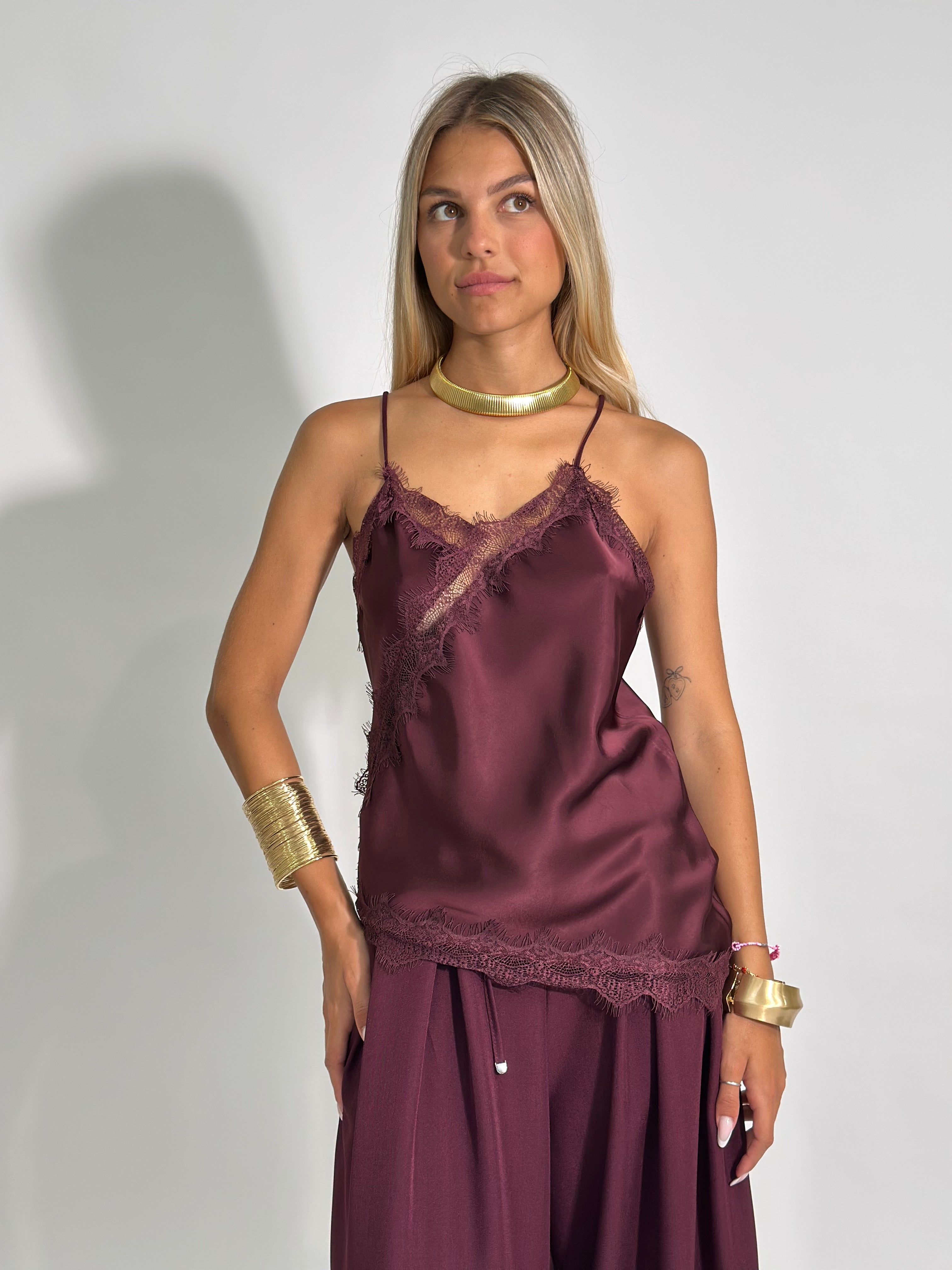 Top satin pizzo 19651 BURGUNDY