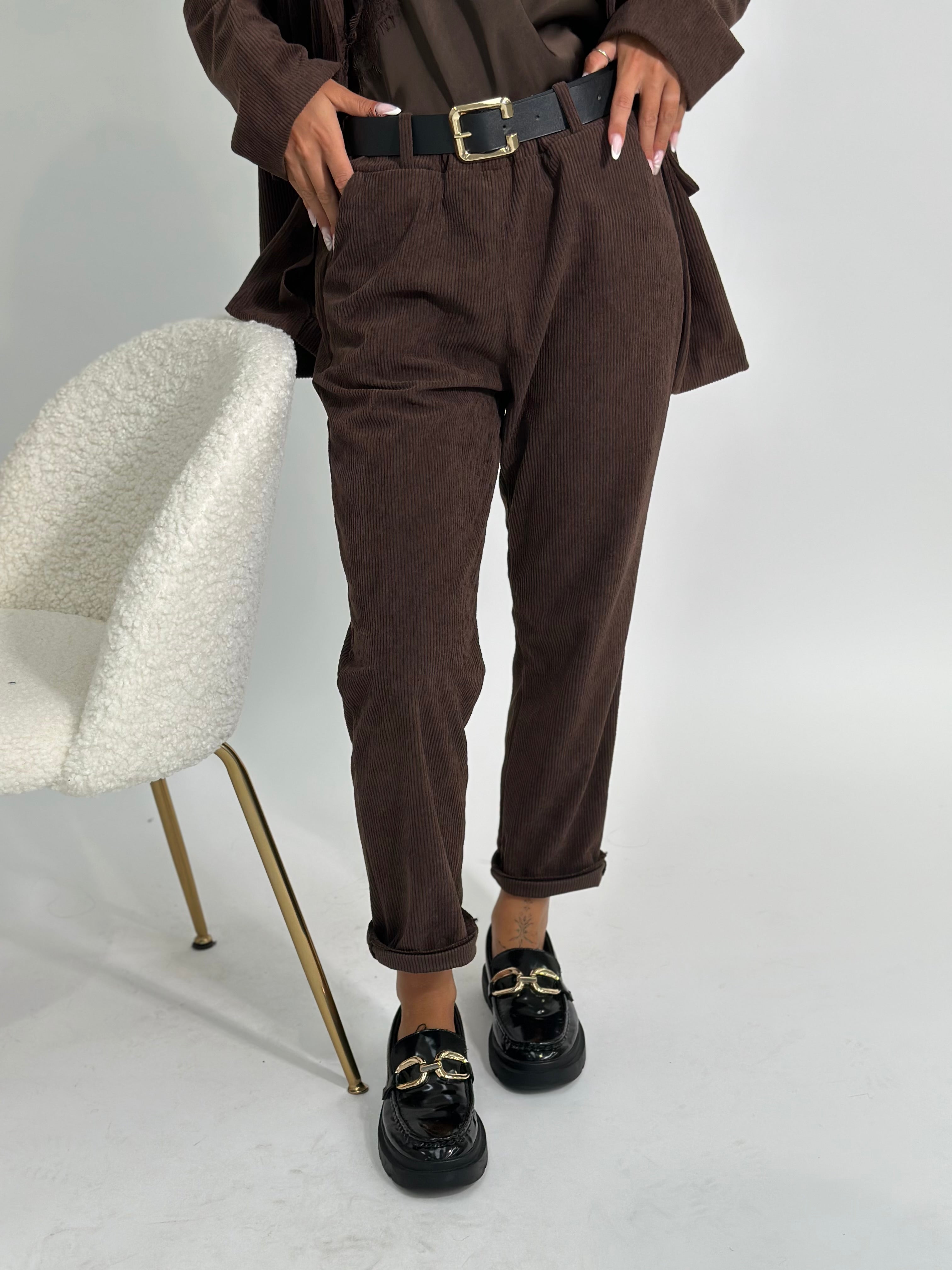 Pantalone velluto cintura 25337 MARRONE