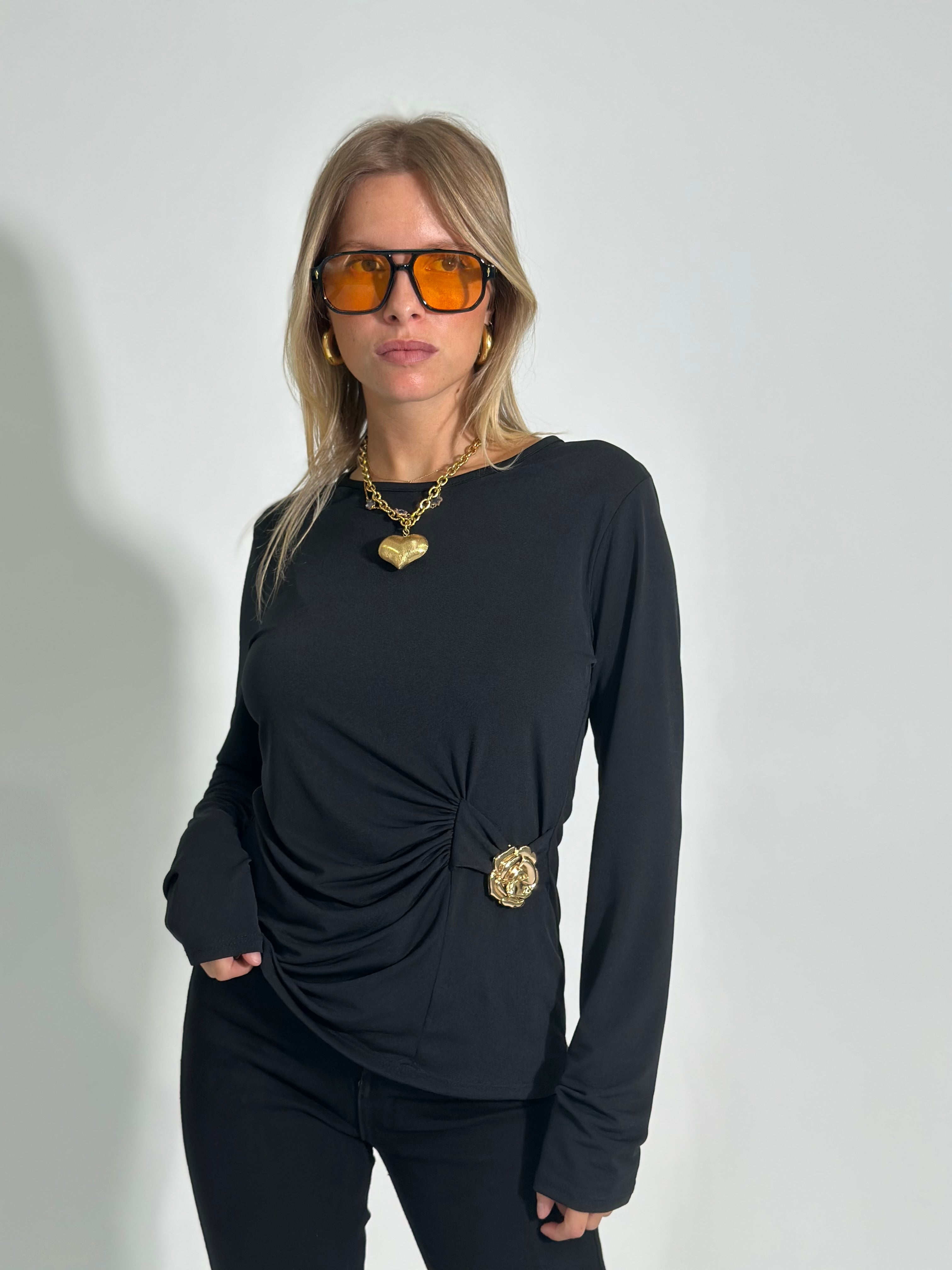 Maglia drappeggio 10367 NERO