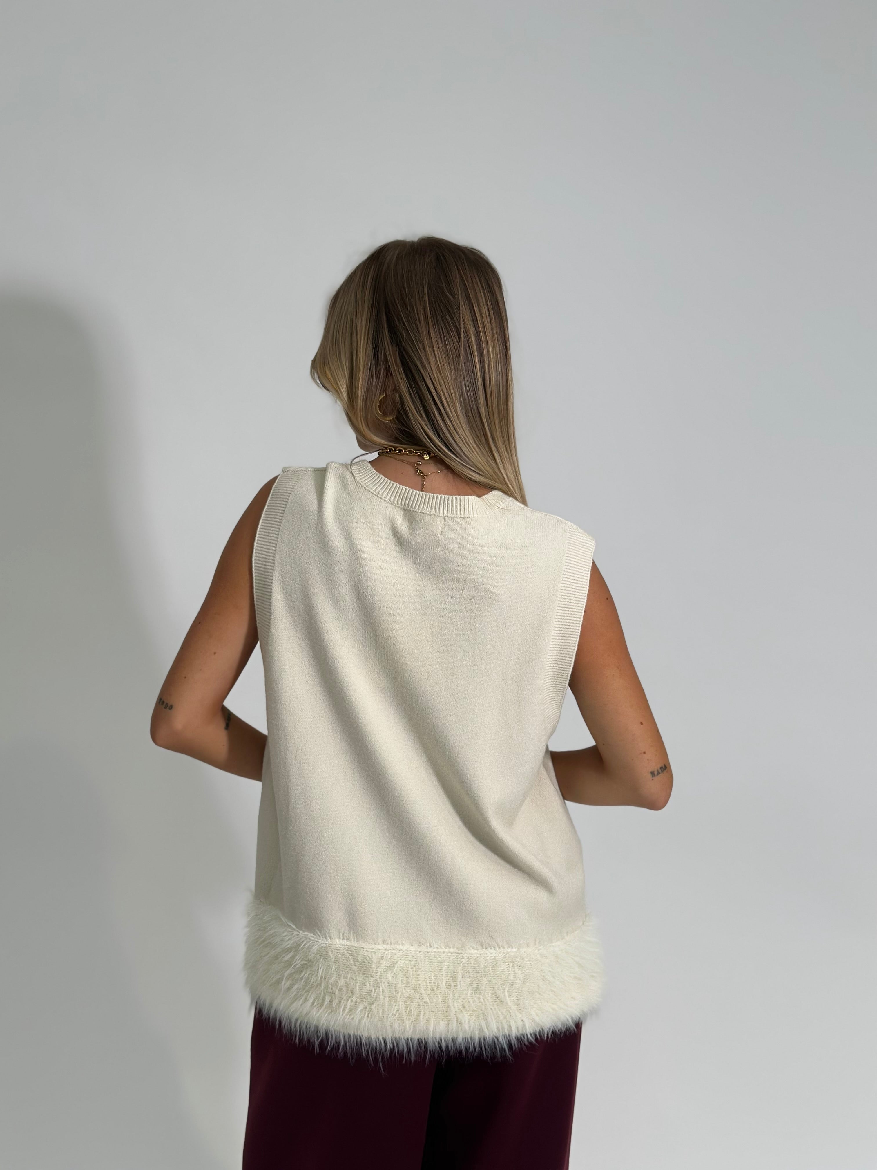 Maglia smanicata J28116 PANNA