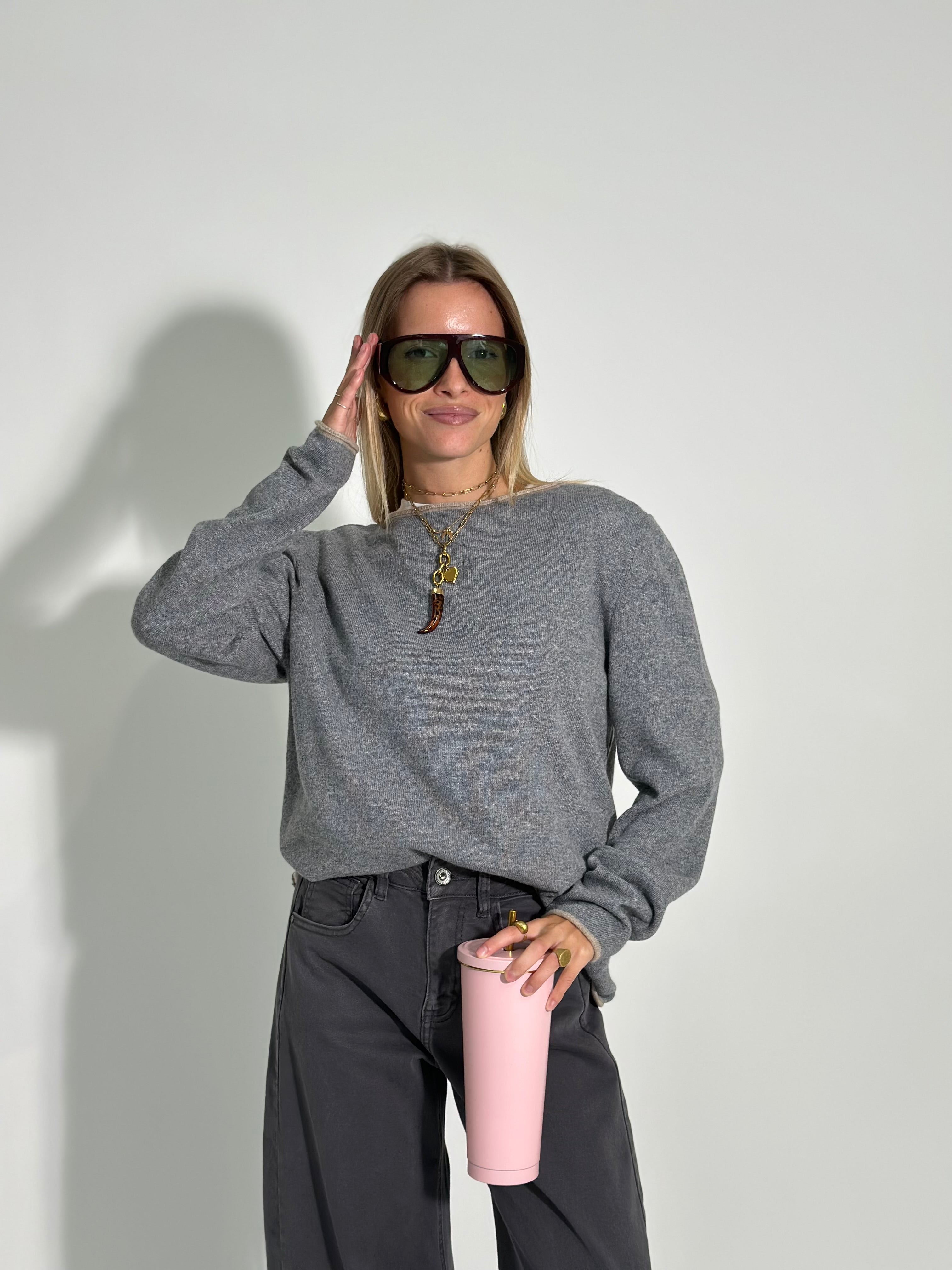 Maglia cashmere blend Bicolore 6635 G. SCURO