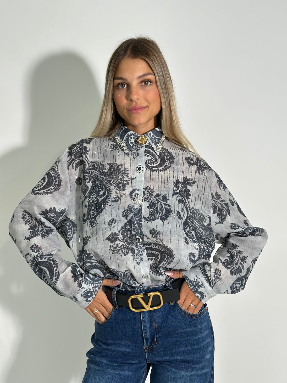 Camicia gioiello K1754 BLU