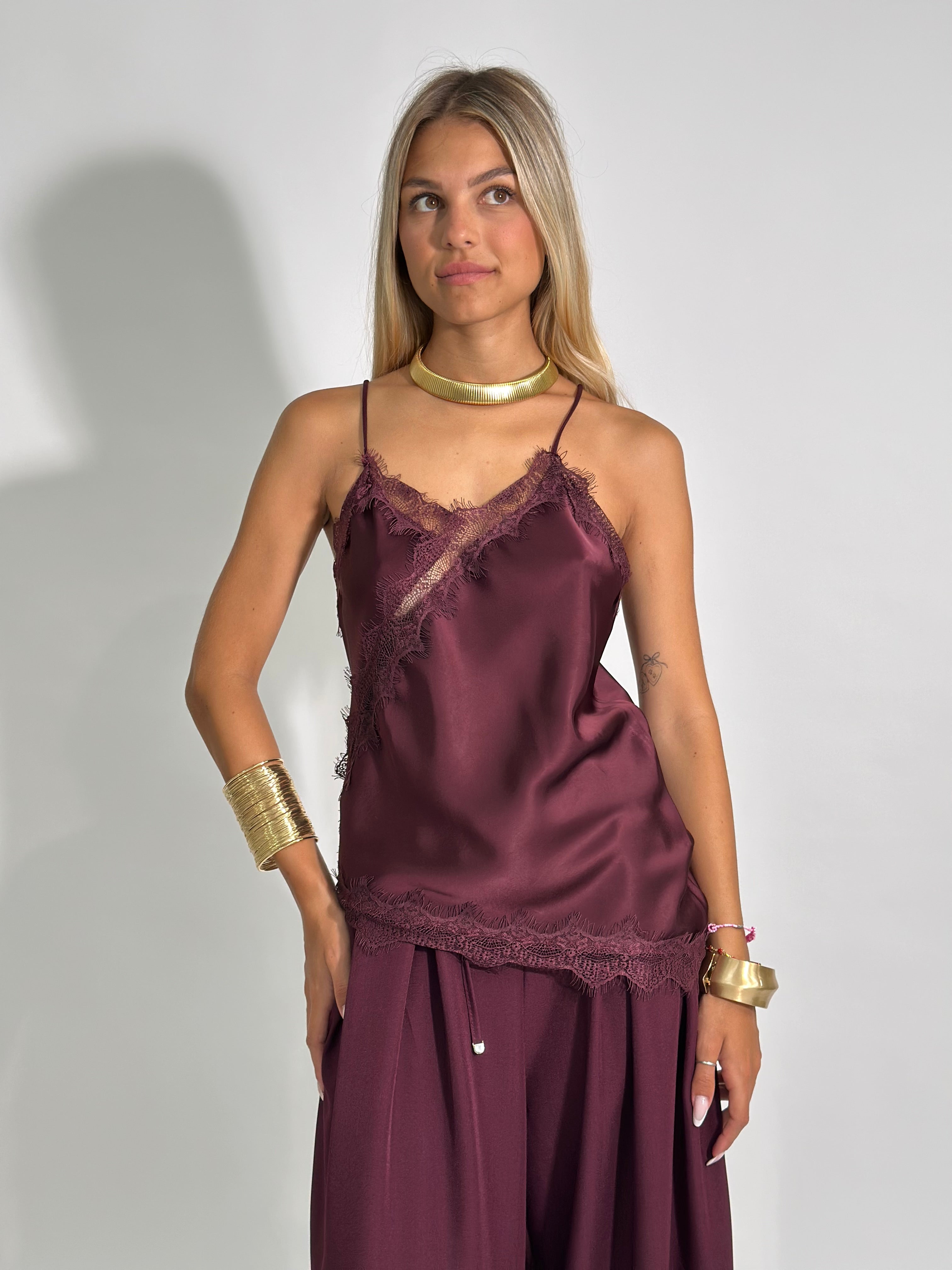 Top satin pizzo 19651 BURGUNDY