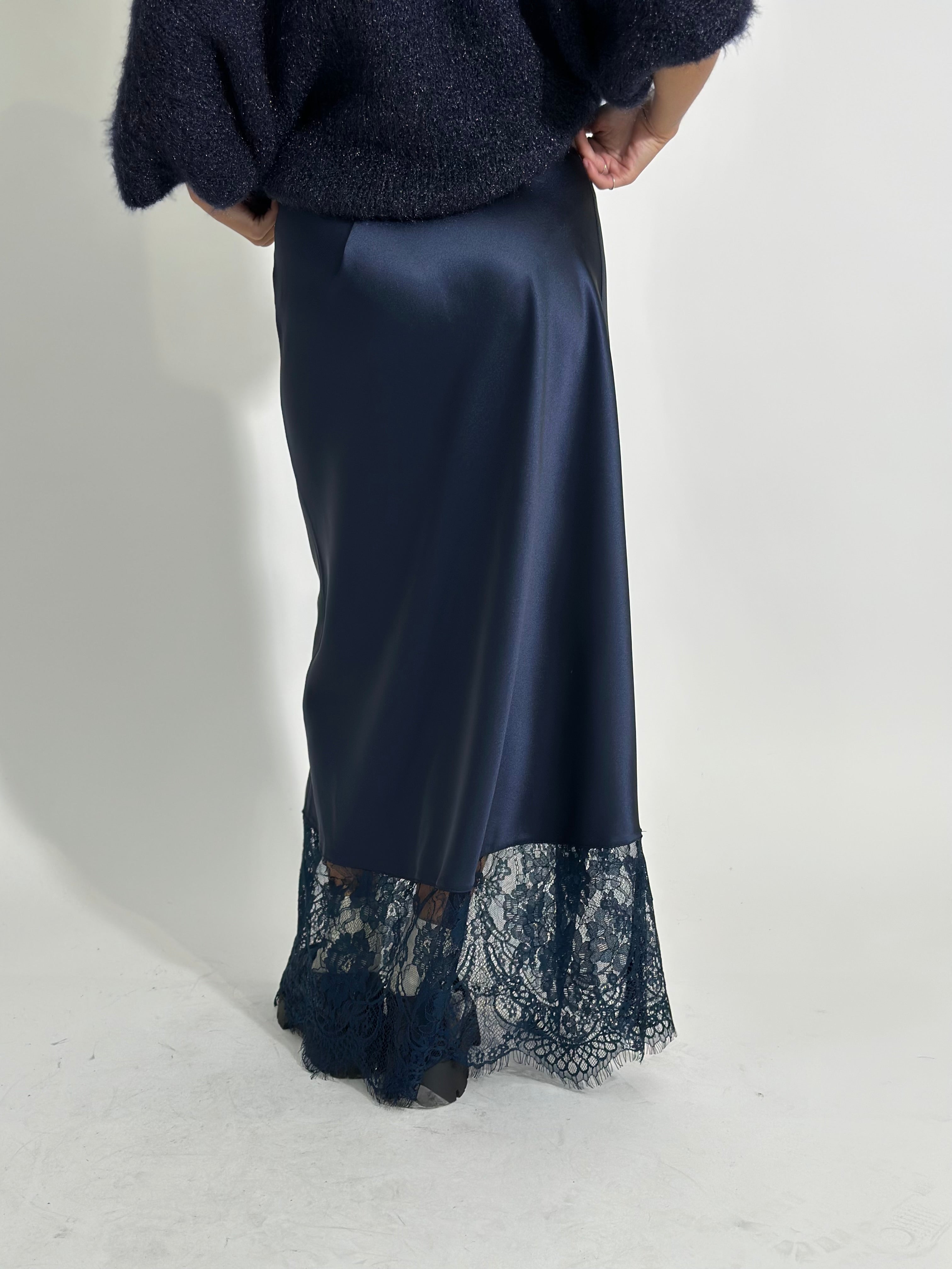 Gonna satin pizzo 4169 BLU