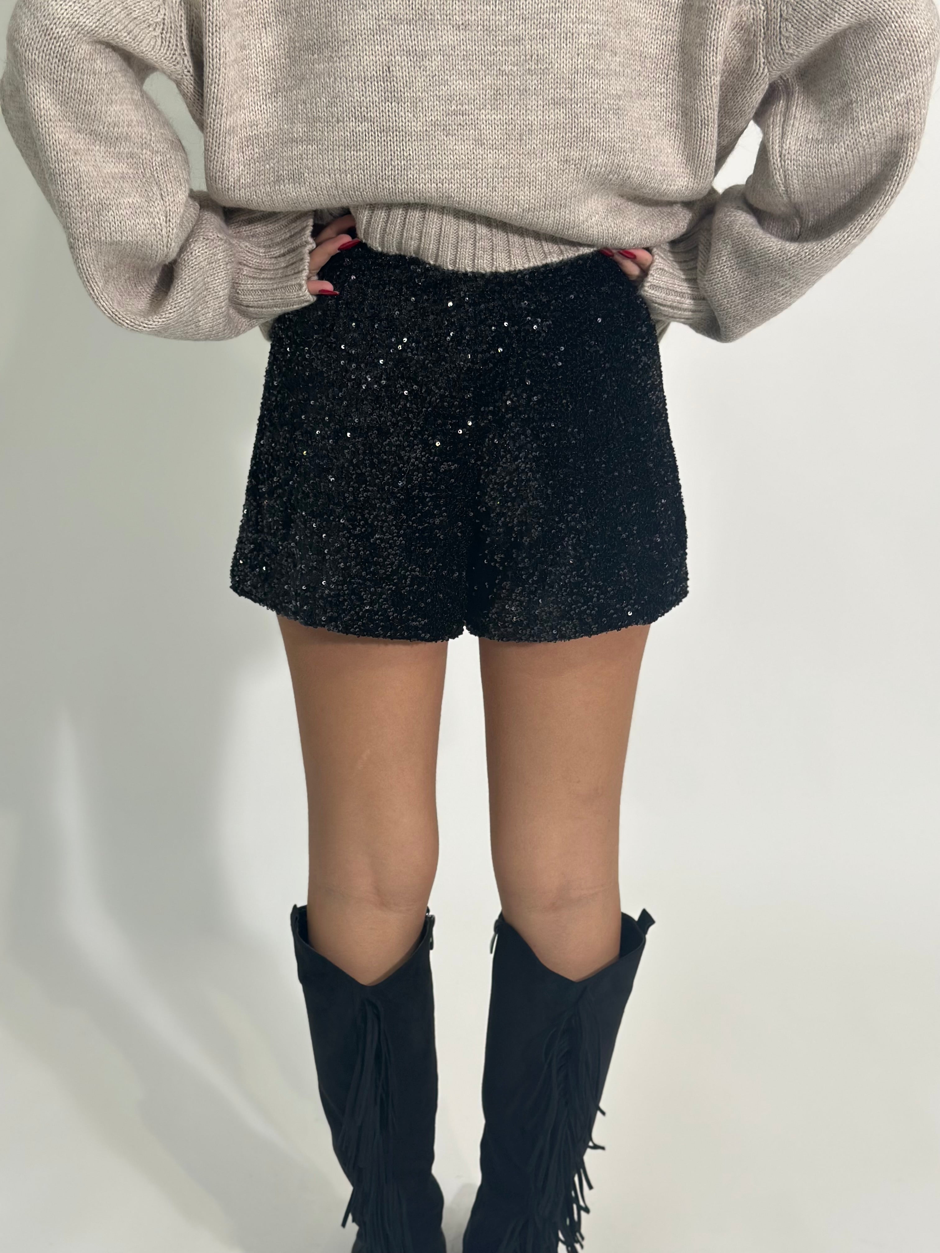 Shorts paillettes 92825 NERO