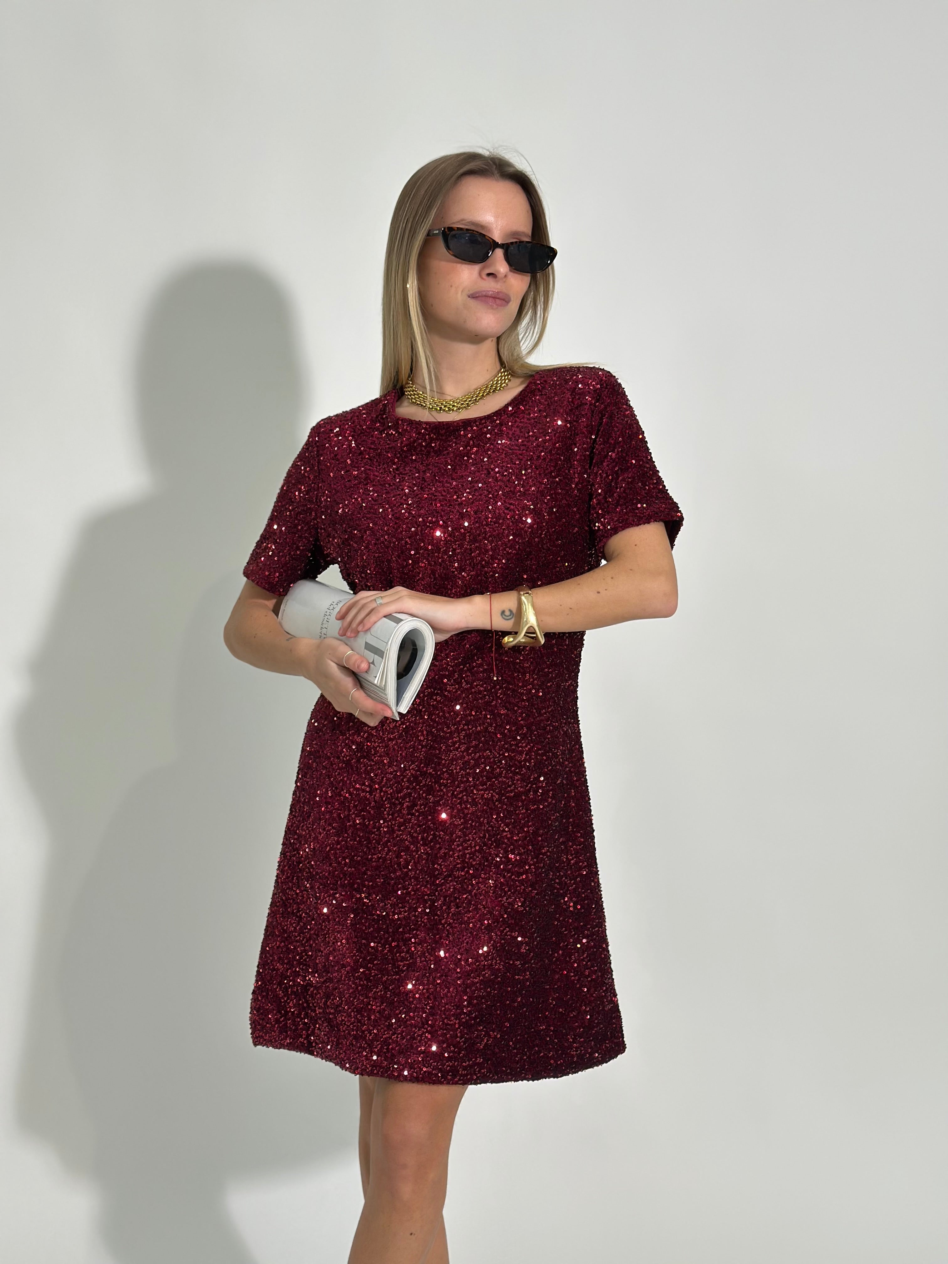Abito paillettes 75524 BURGUNDY