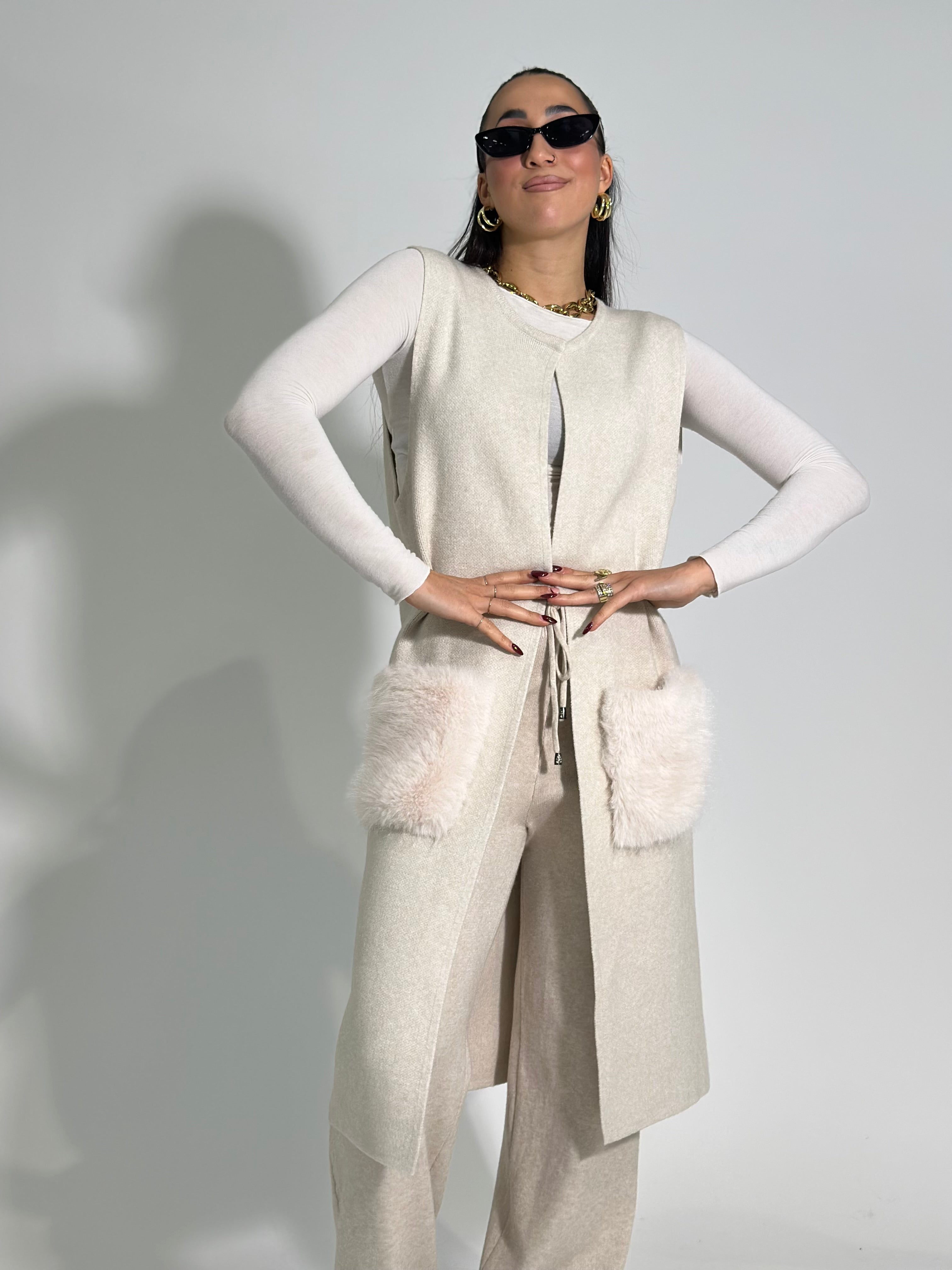 Gilet tasche C689 ECRU