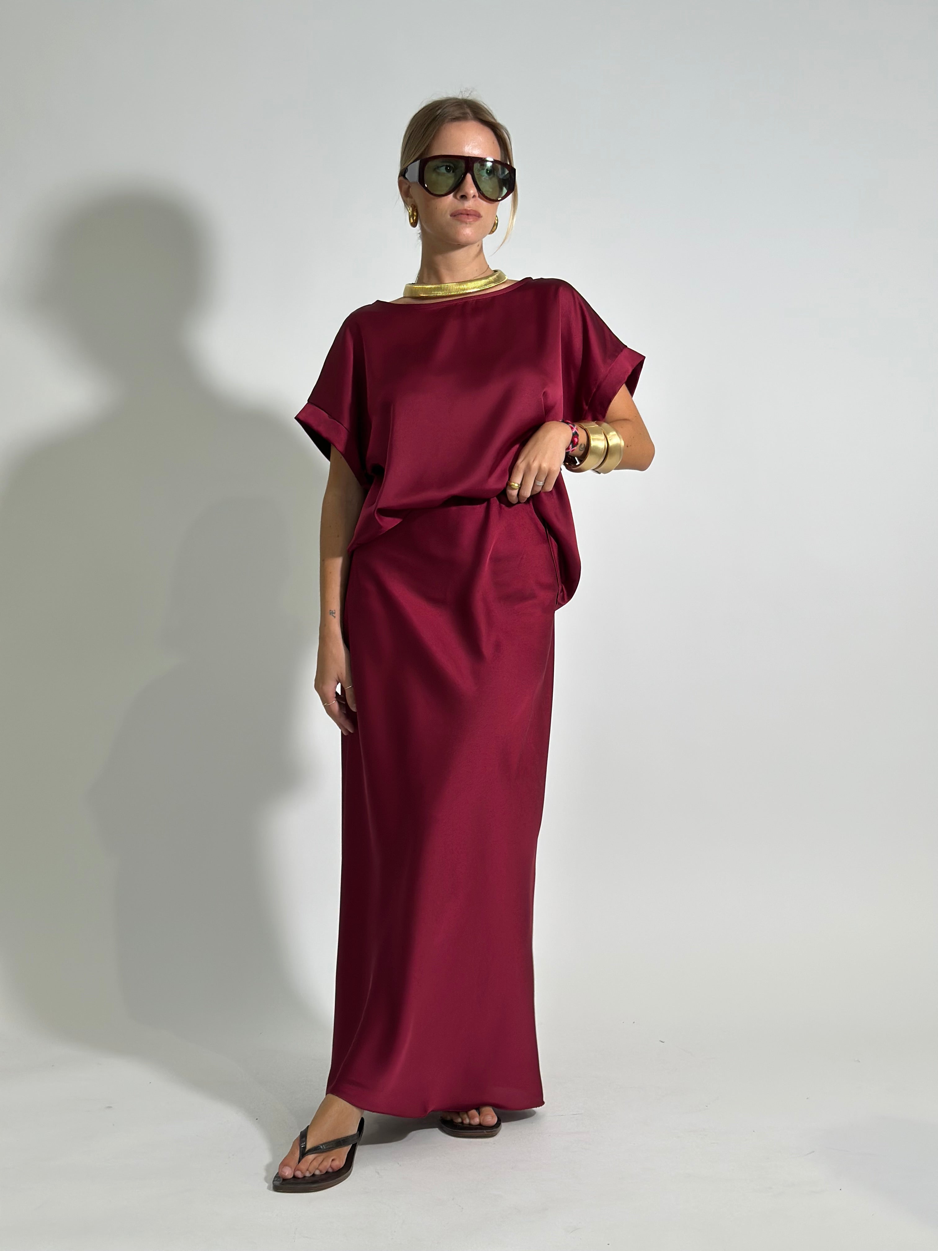Gonna satin 2236 BORDO