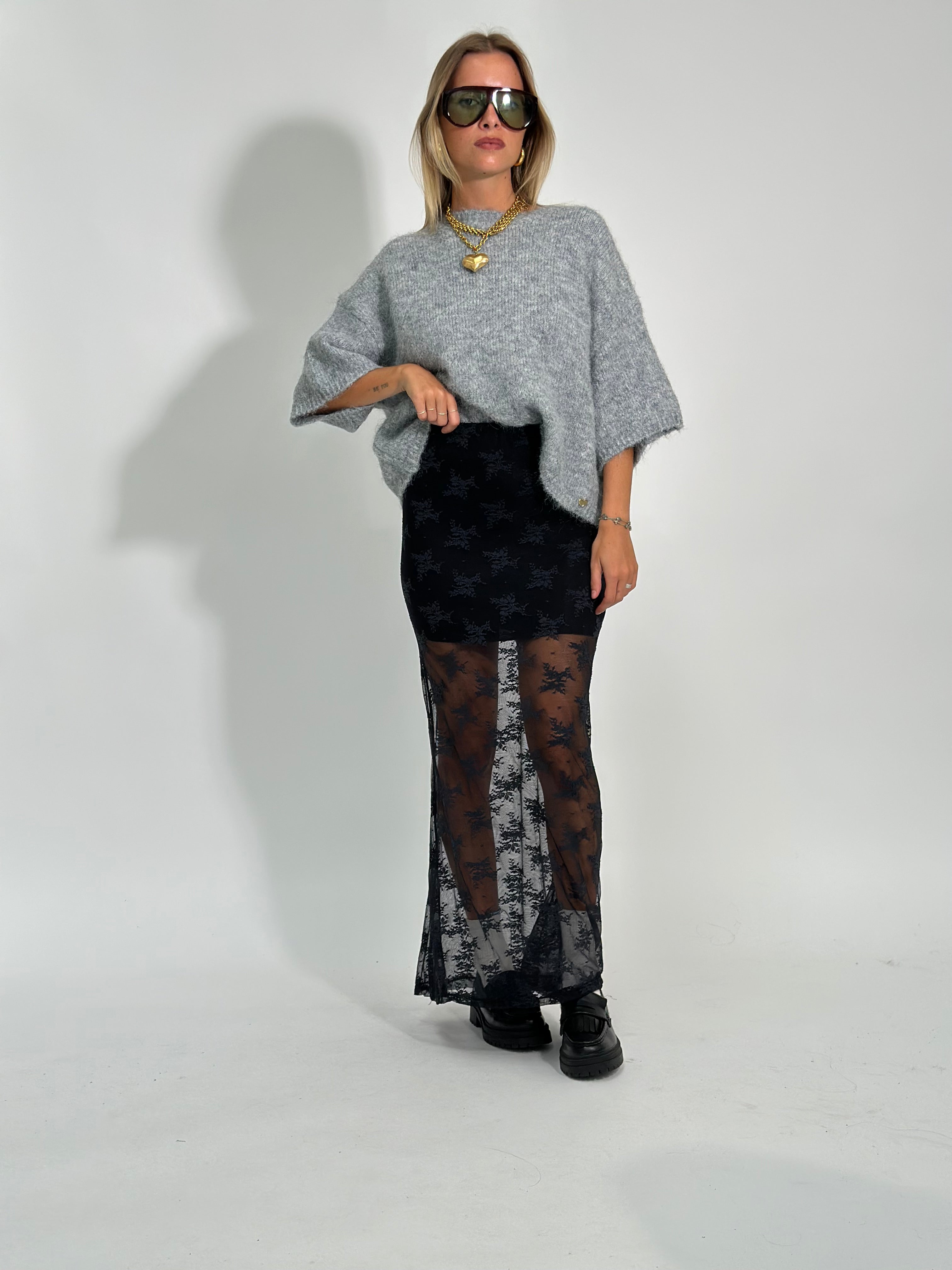 Gonna pizzo L5087 NERO