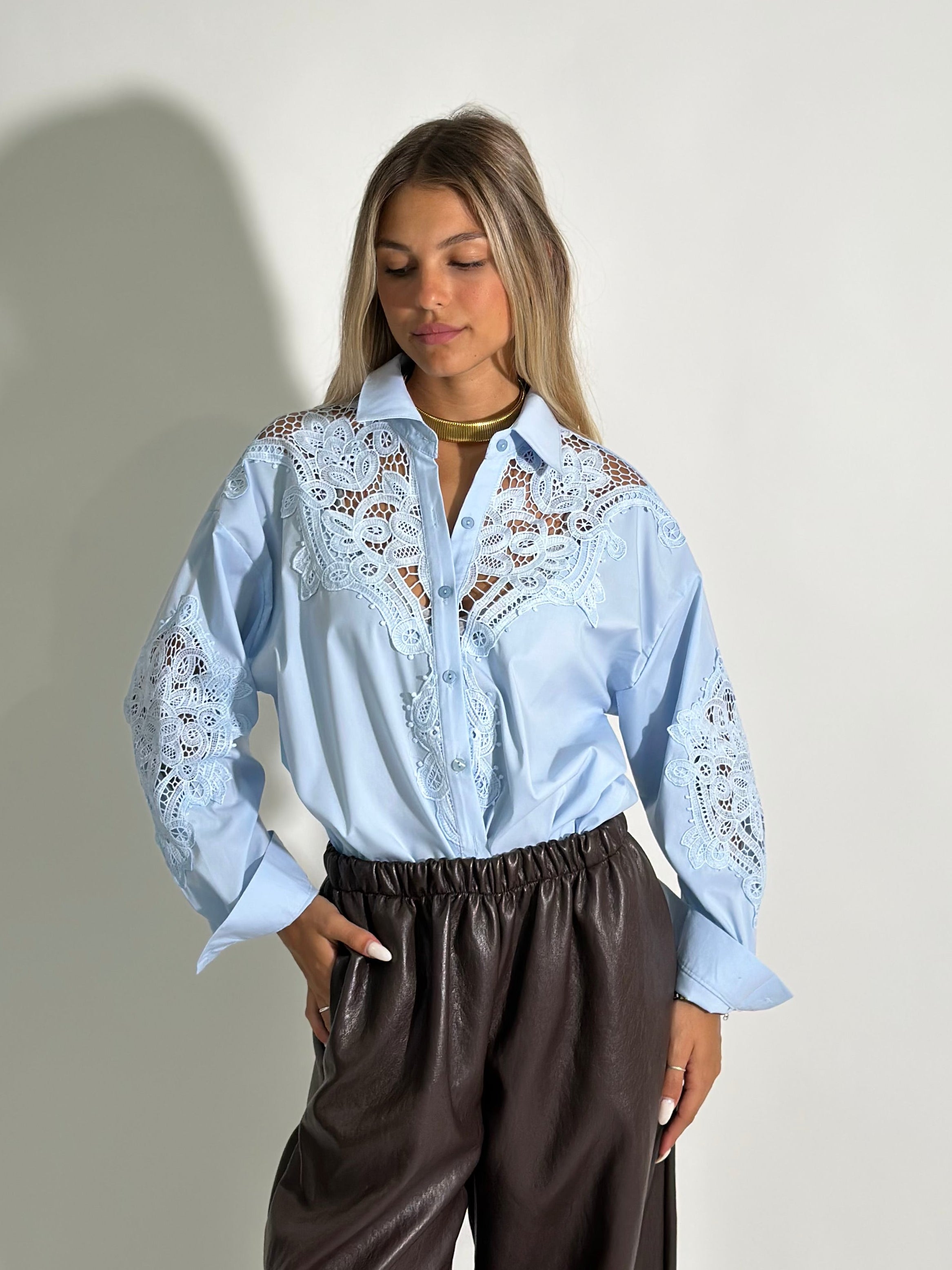 Camicia pizzo H2264 AZZURRO