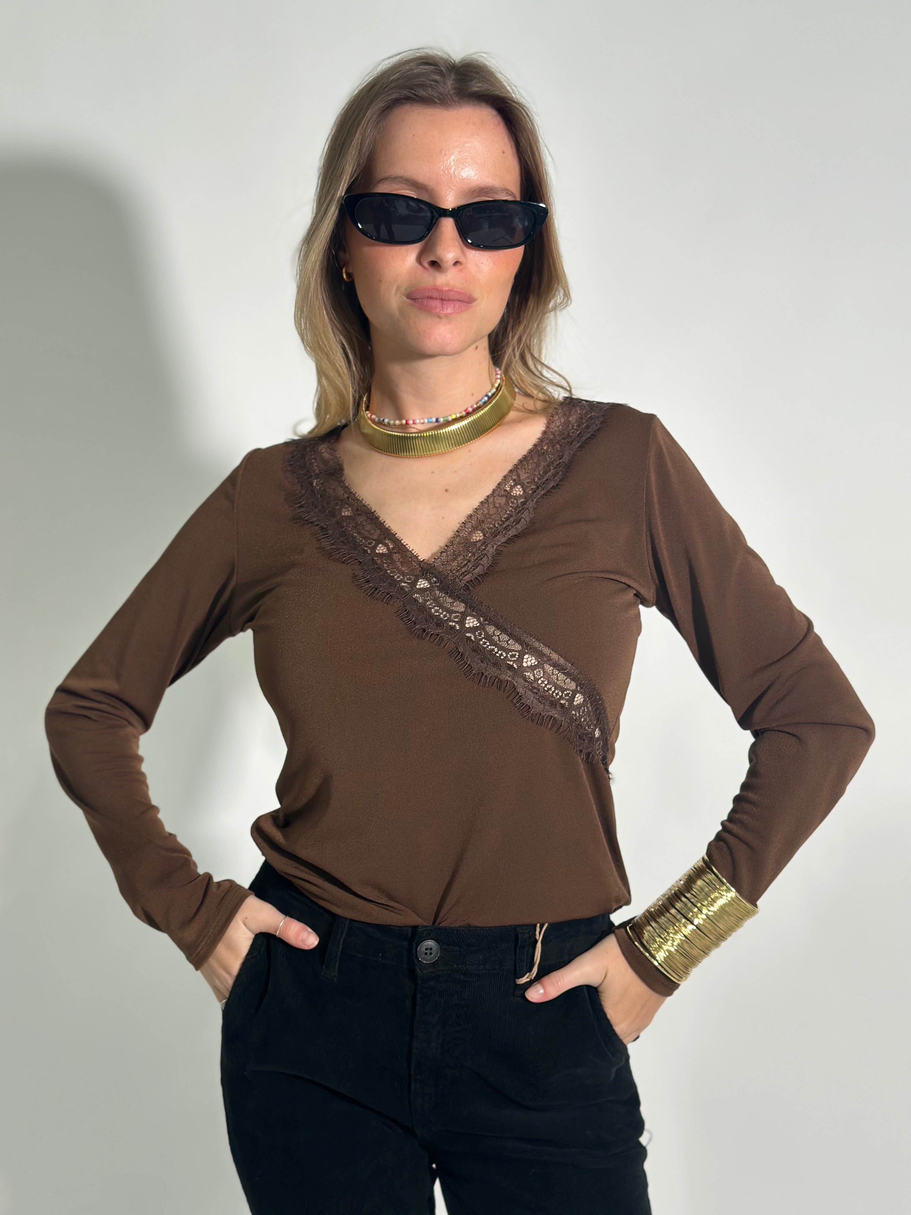 Maglia scollo V pizzo 55728
