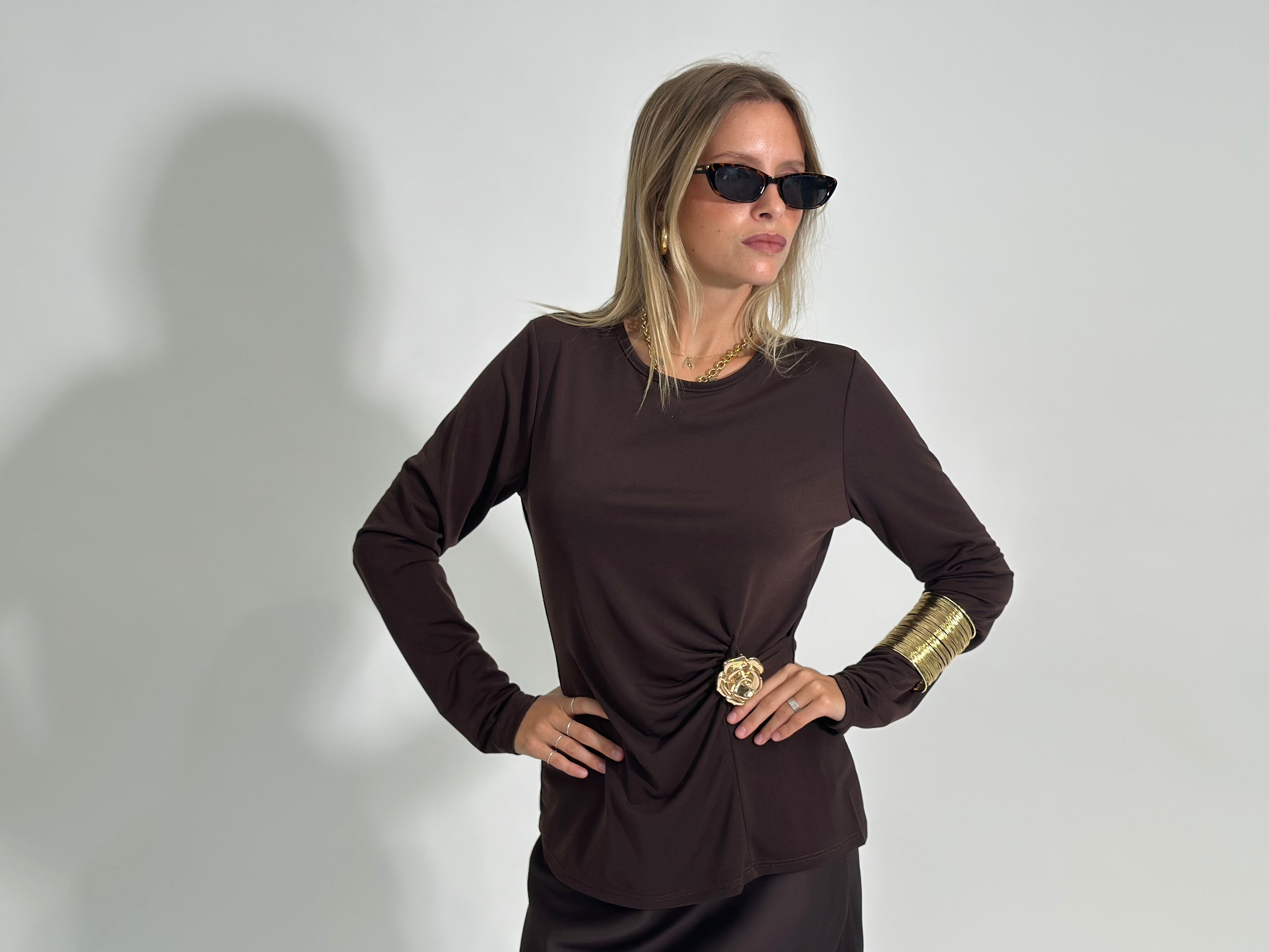 Maglia drappeggio 10367 MARRONE