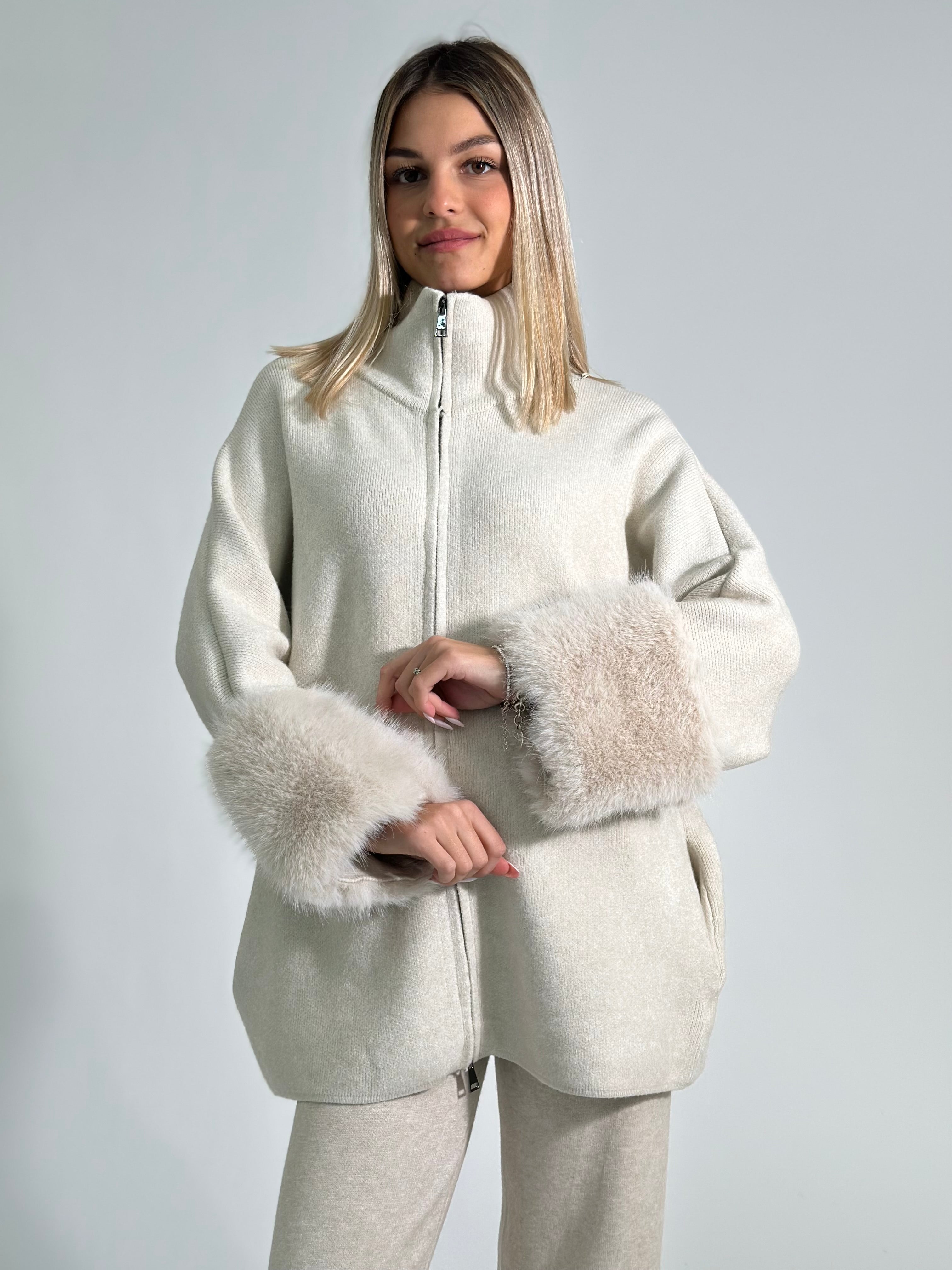 Maglia zip C686 ECRU