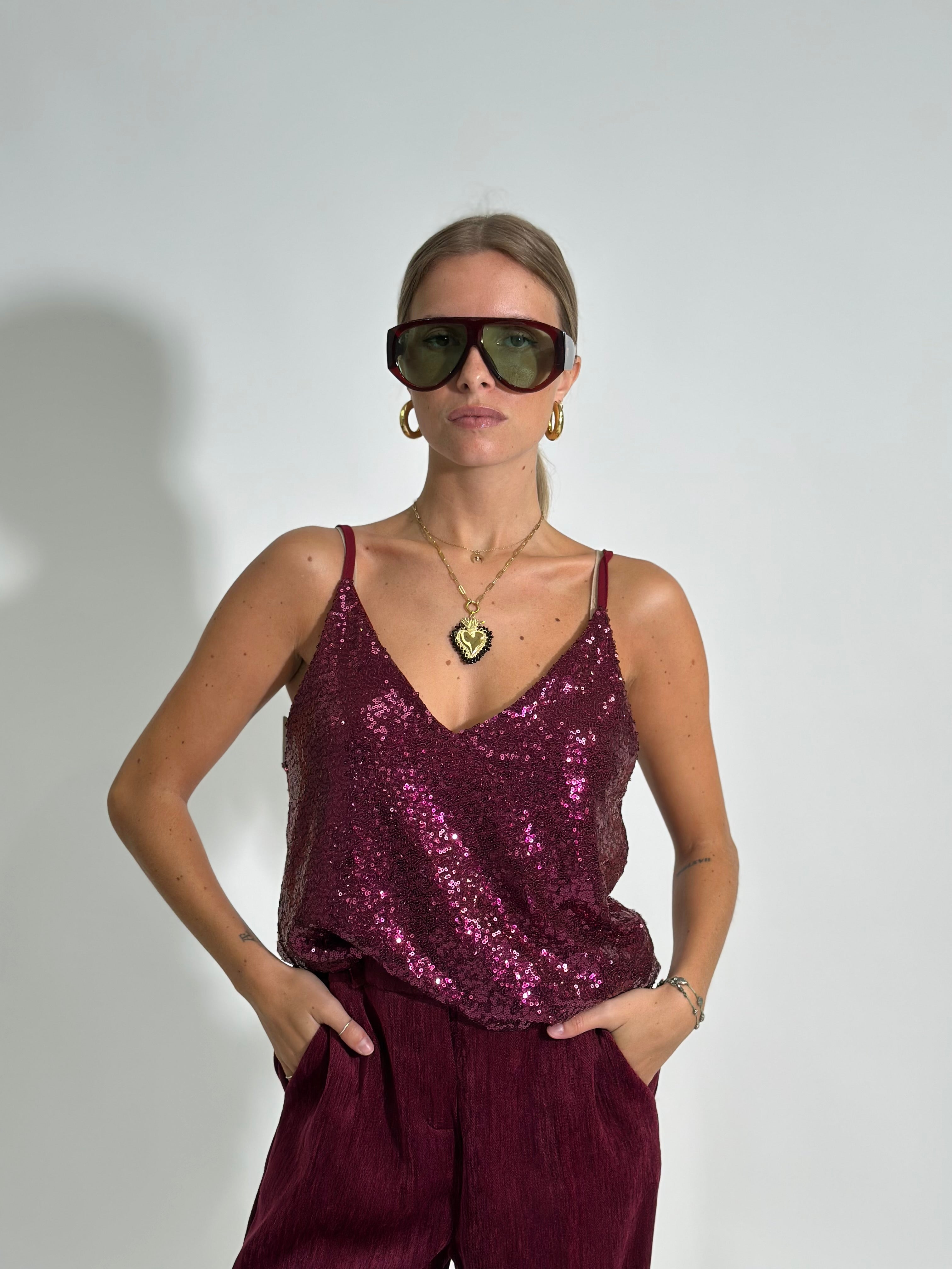 Top paillettes 6695 BORDO'