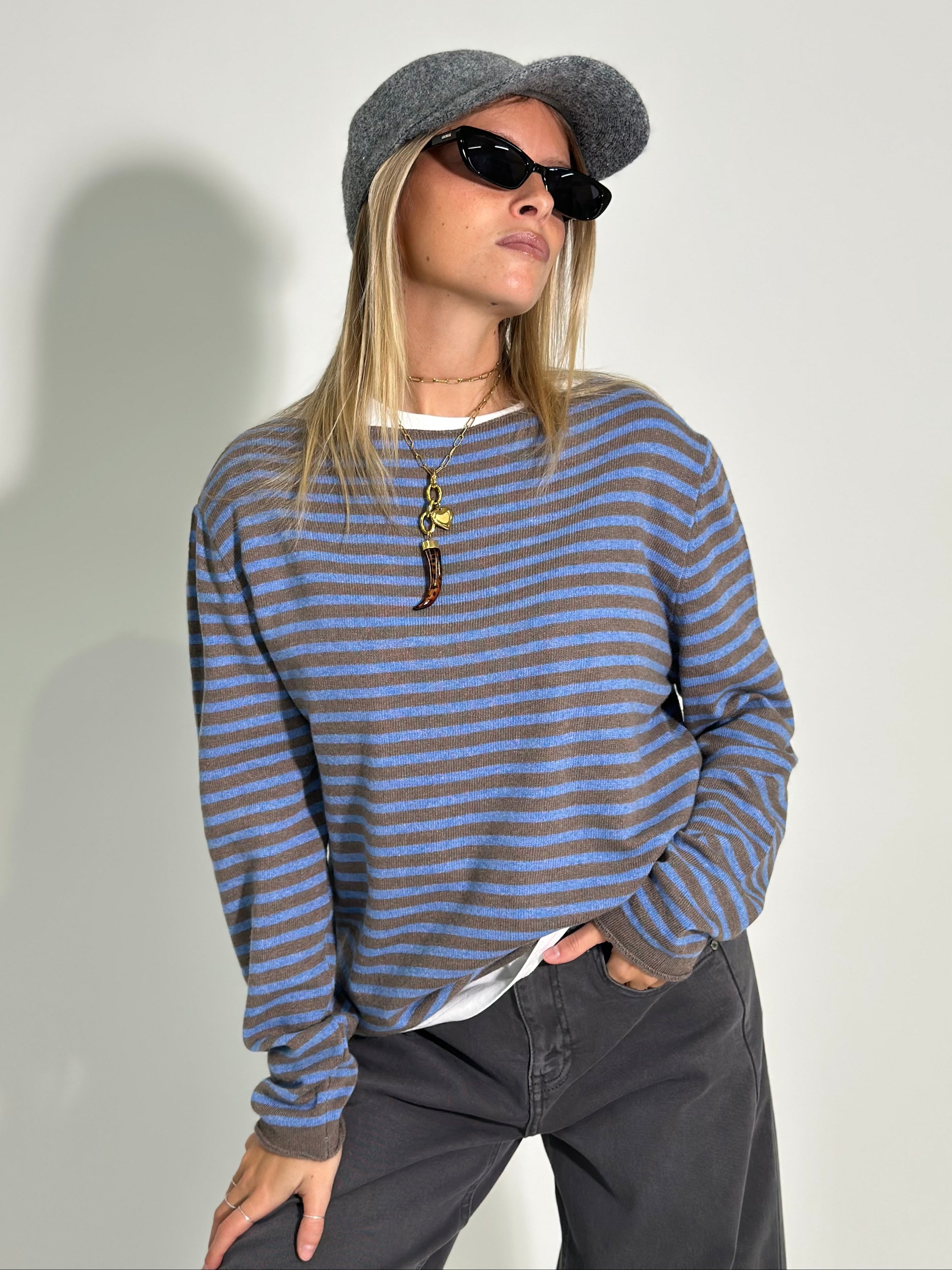 Maglia cashmere blend 6631 AZZURRO-1