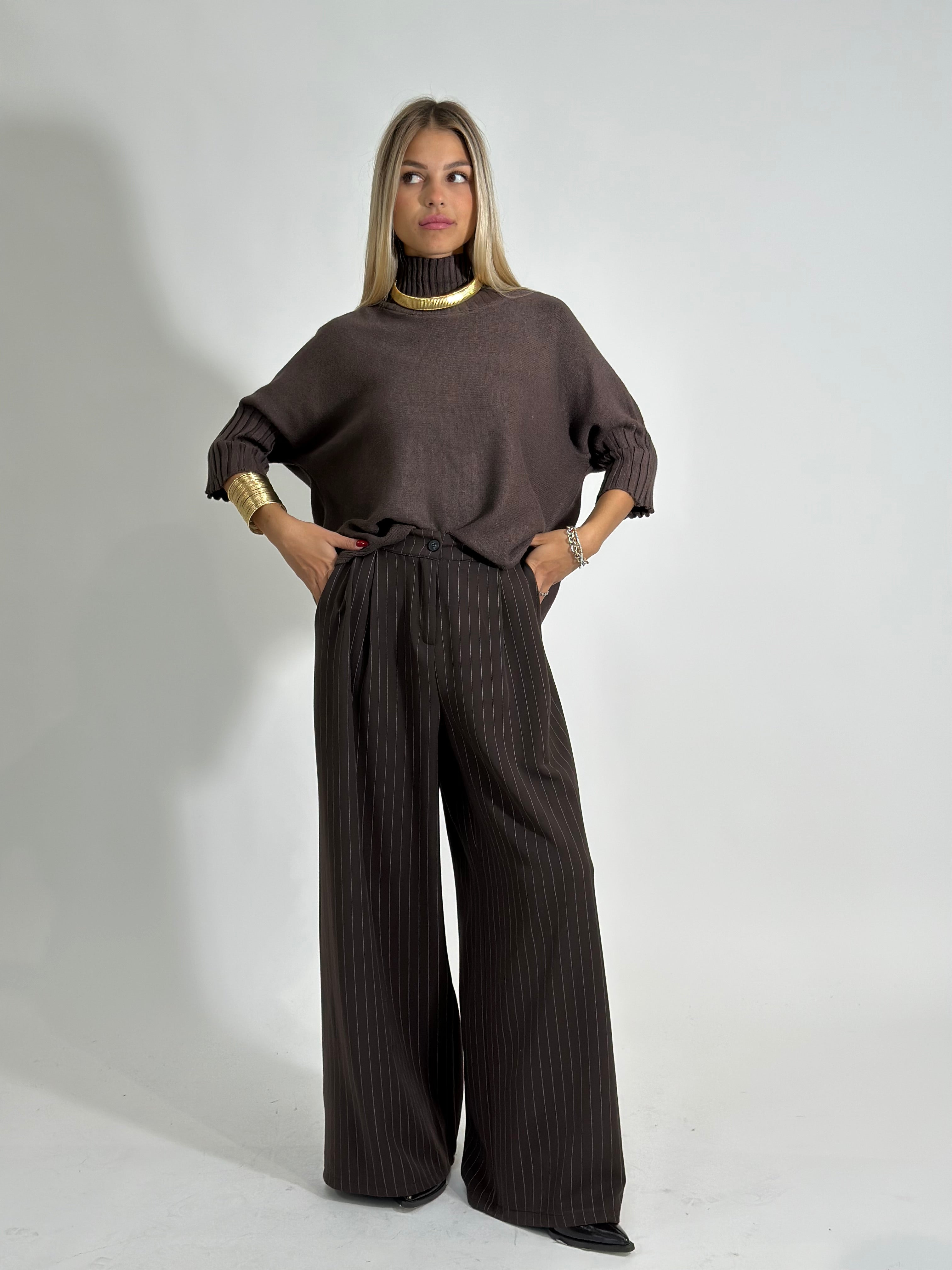 Pantalone gessato 7158 MORO