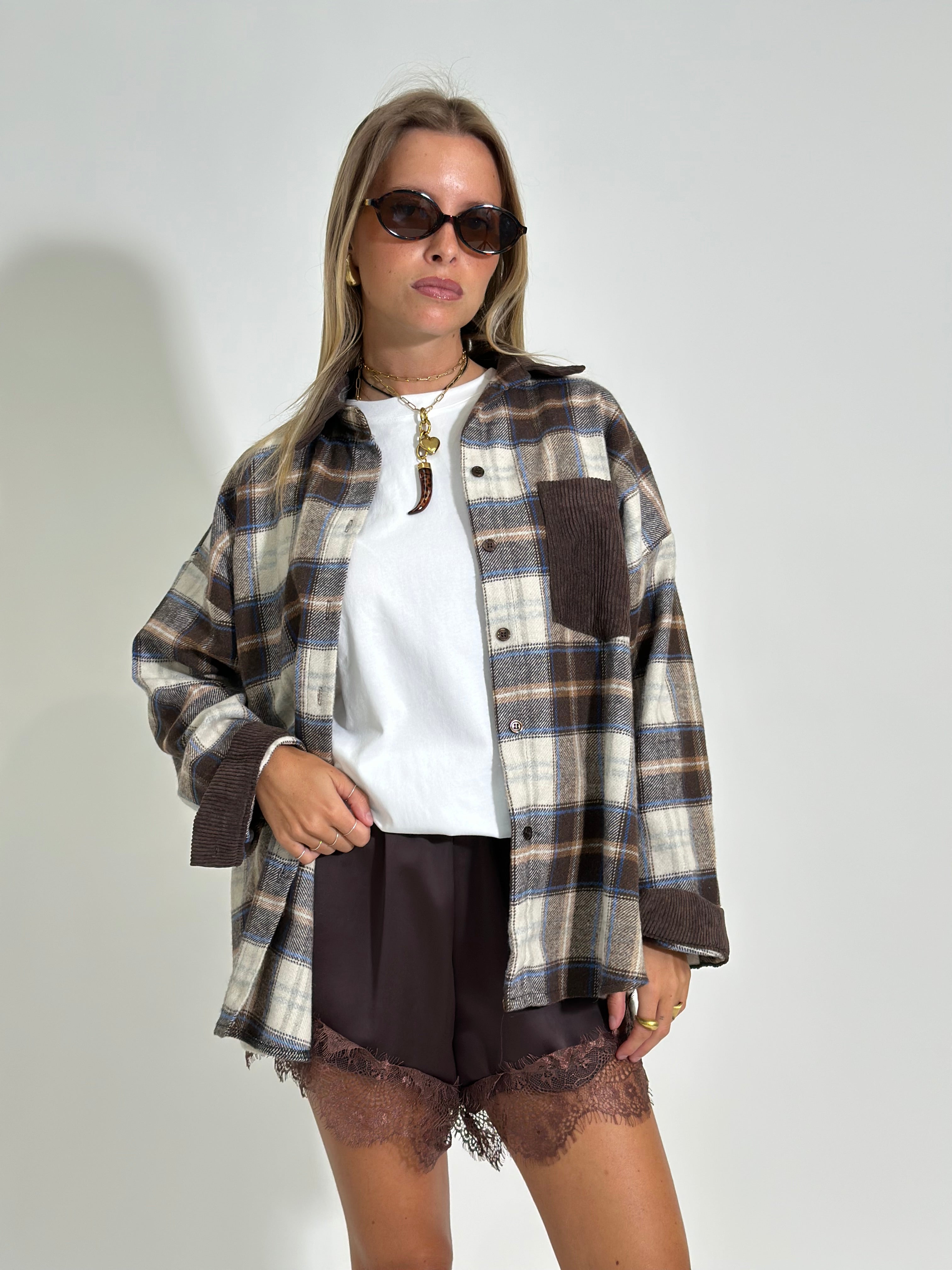Camicia check velluto 25683 MORO